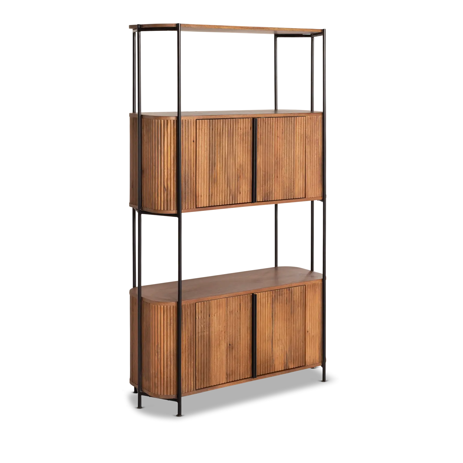 Wandkast Amare - 170 cm - Mangohout Lichtbruin - 4 deuren, 2 open vakken