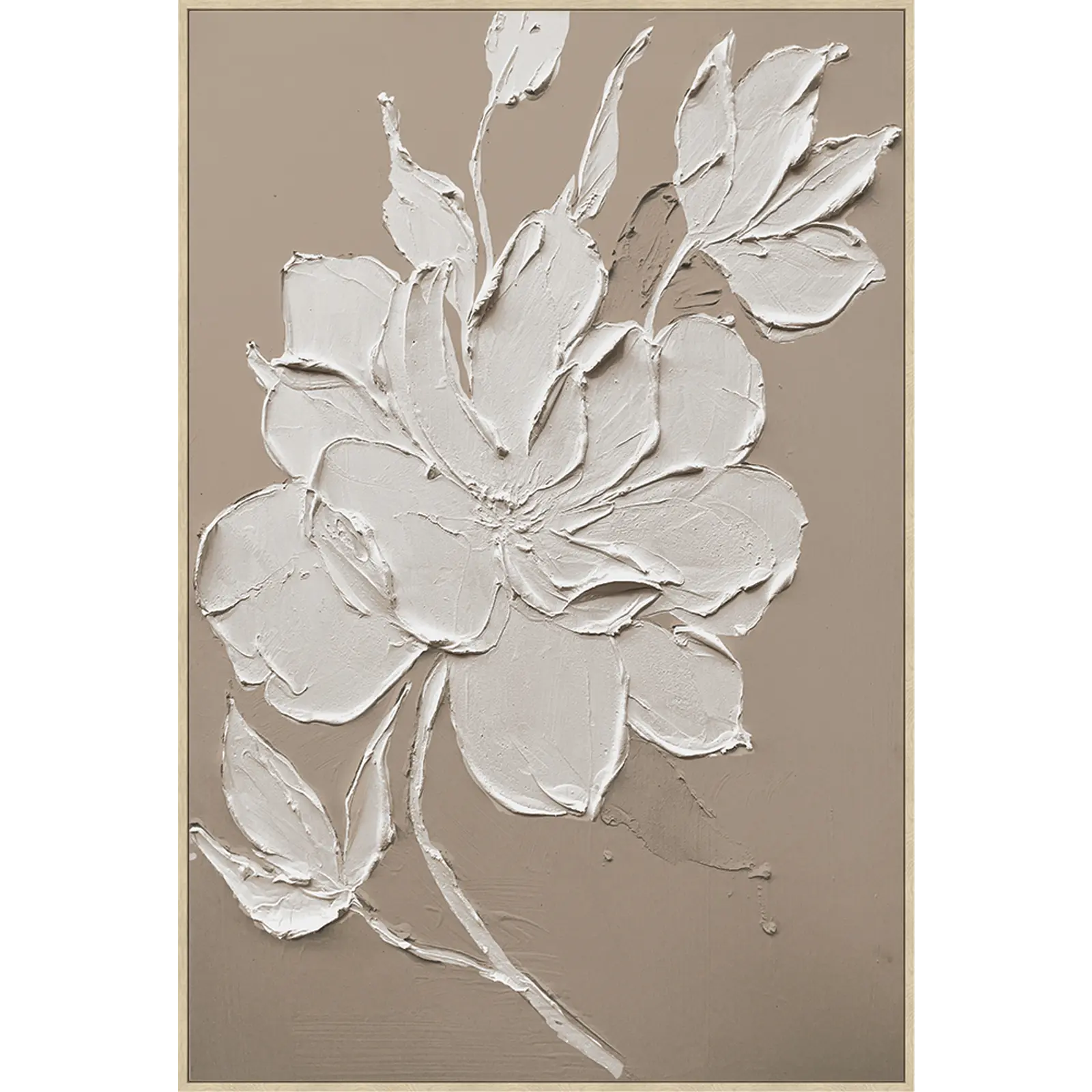 Schilderij Bloem - 80x120 cm -  Beige / Wit / Naturel