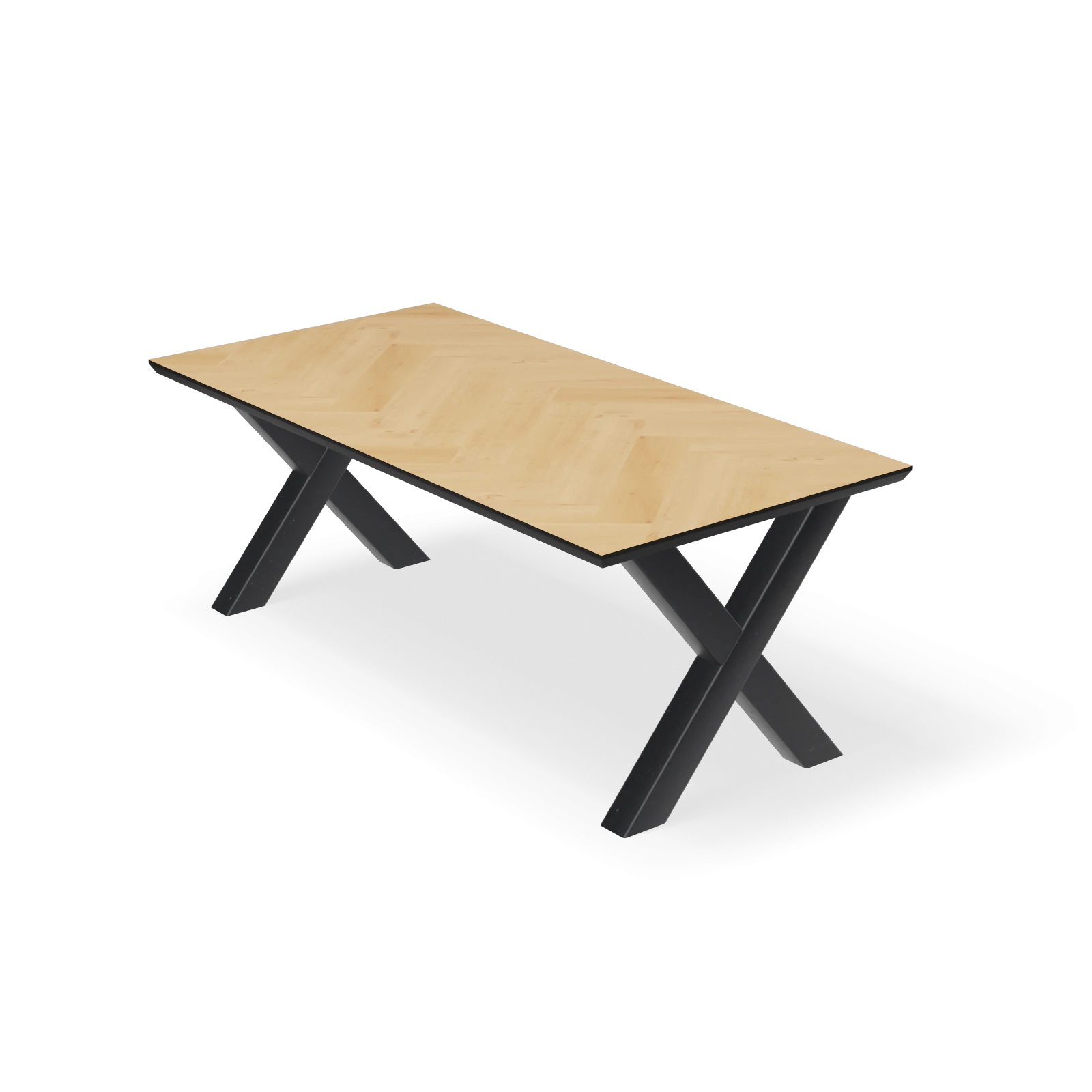 Eettafel X poot (10x10cm) - Rechthoek Eiken Visgraat Nature White (200x100cm)