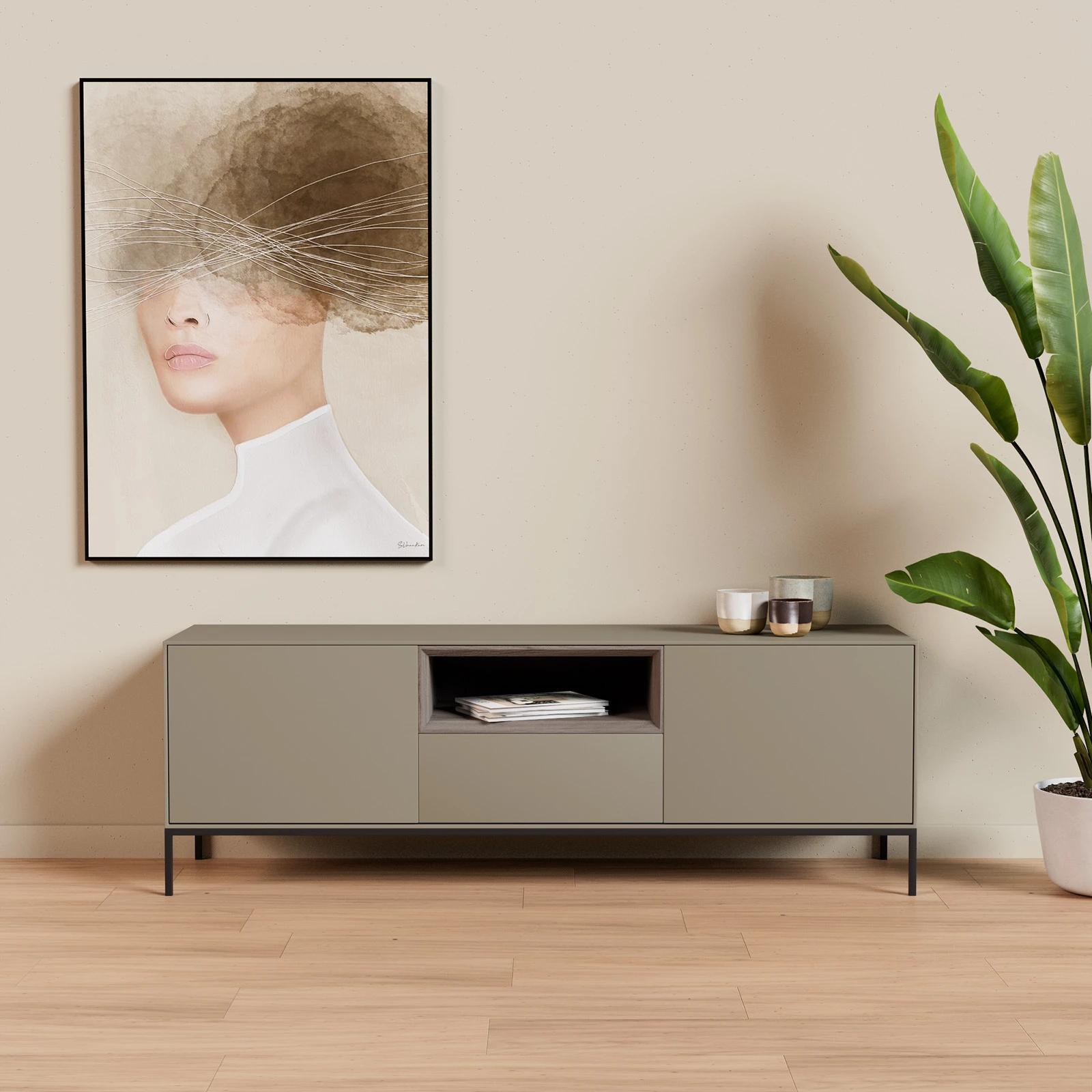 TV Meubel Moss Grey 160cm Poot