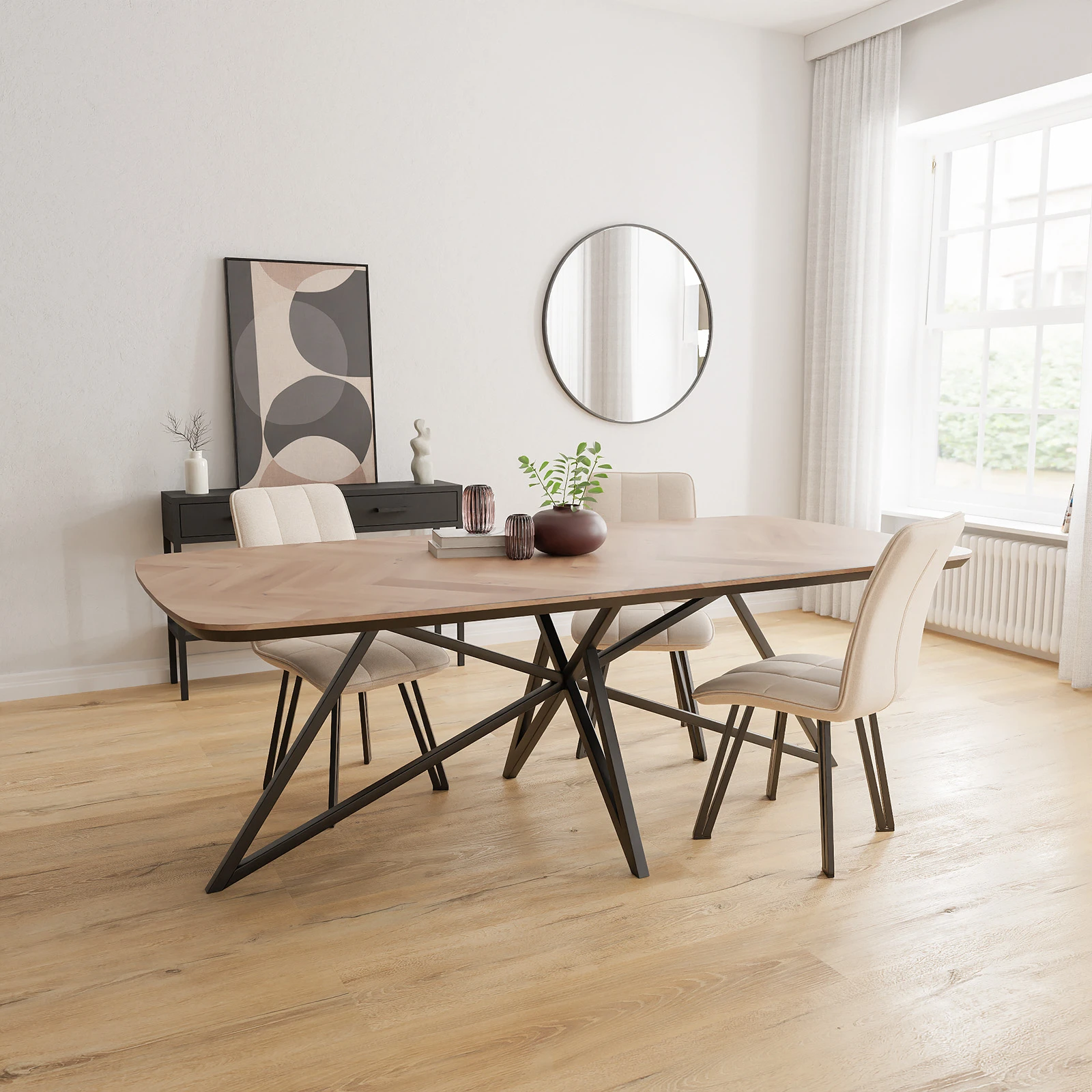 Eettafel Crosse - Deens Ovaal Eiken Visgraat Kiezel (220x100cm)