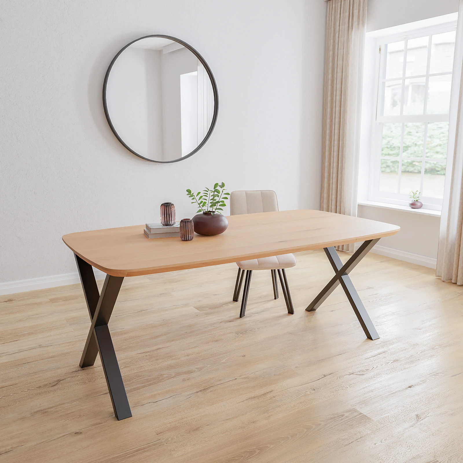 Eettafel X Poot(8x4cm) - Deens Ovaal Eiken Nature White (220x110cm)