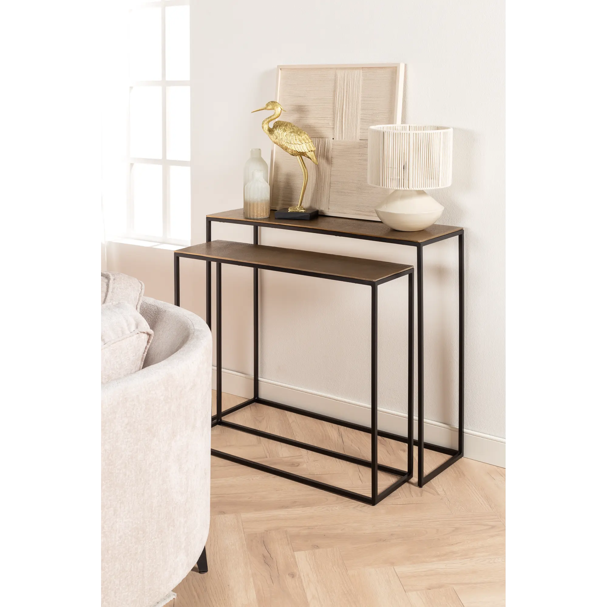 Sidetable set van 2 Yentl - rechthoek - metaal Vintage Goud