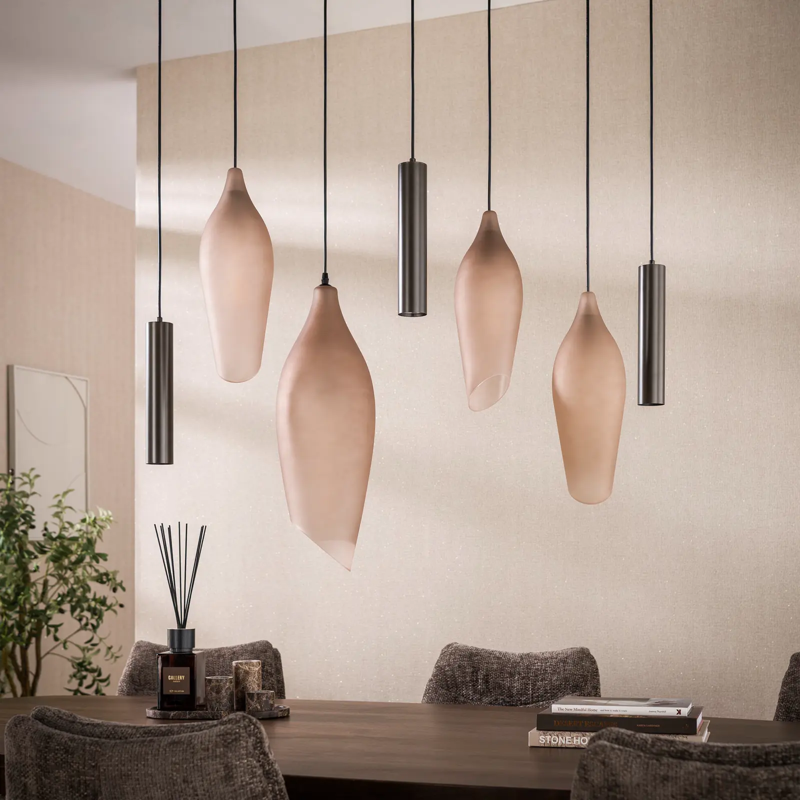Hanglamp Cocoon pendel 4+3-lichts - Sienna bruin-frosted