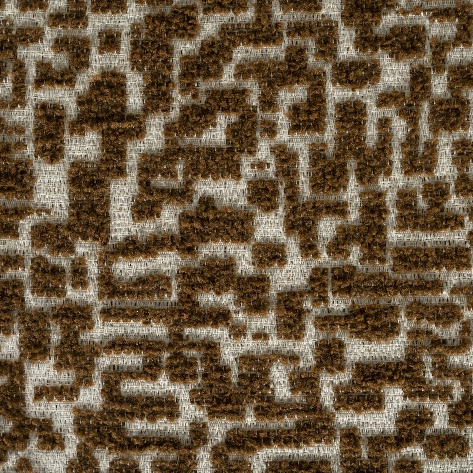 Eetkamerstoel Miso – stof Tetris Bruin – open rug - poot taupe
