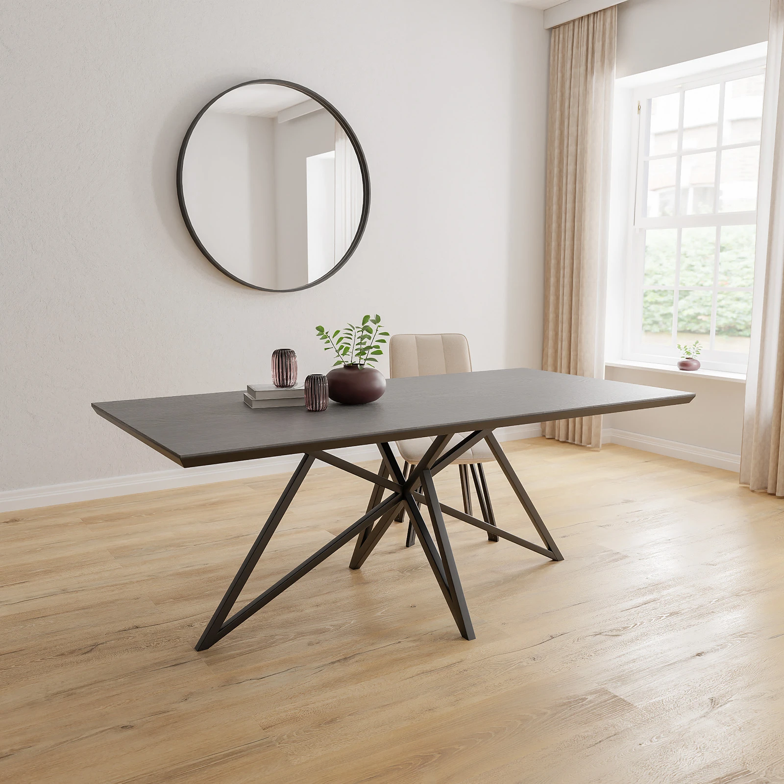 Eettafel Crosse - Rechthoek HPL Houtlook zwart (200x100cm)