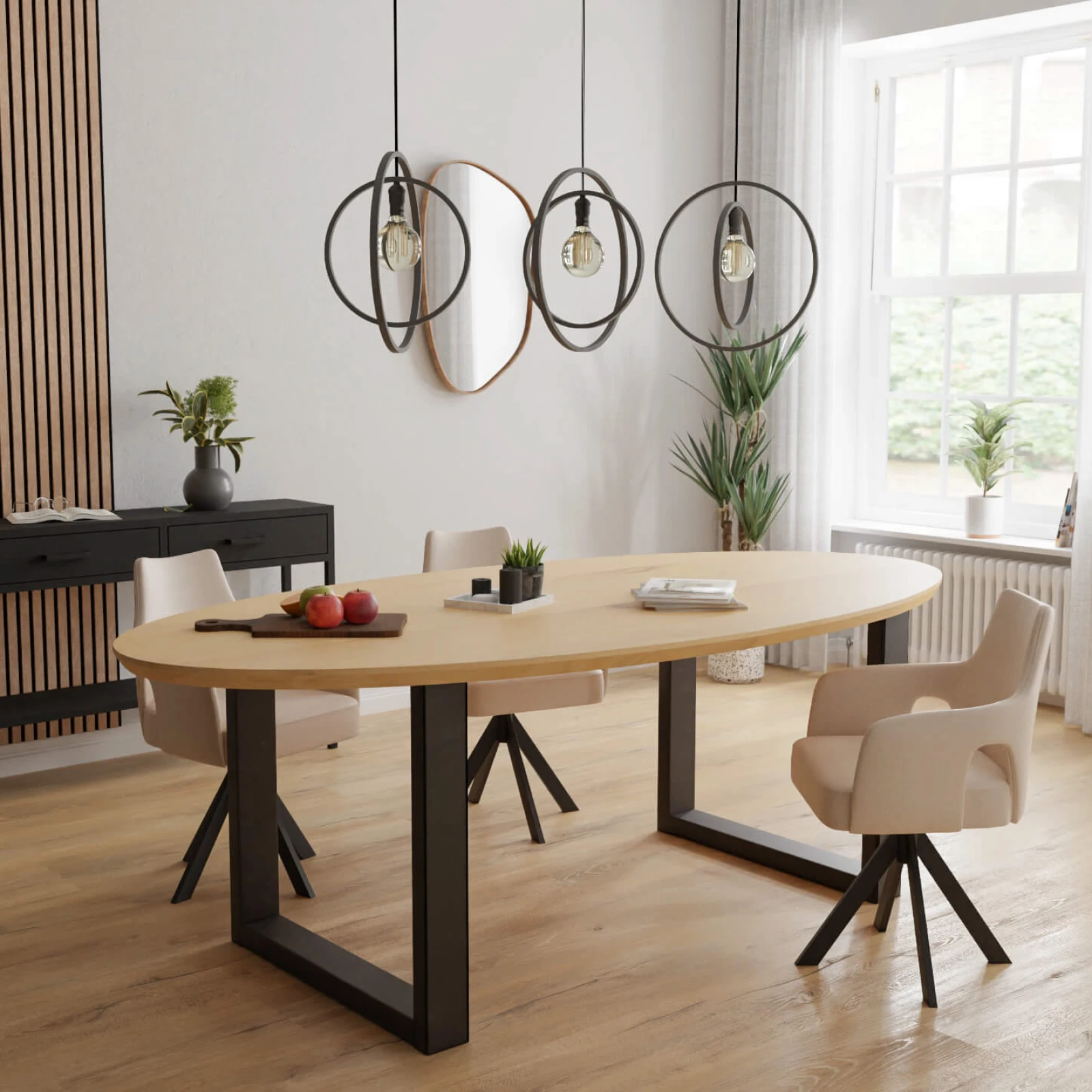 Eettafel U Poot(10x5cm) - Ovaal Eiken Nature White (220x110cm)