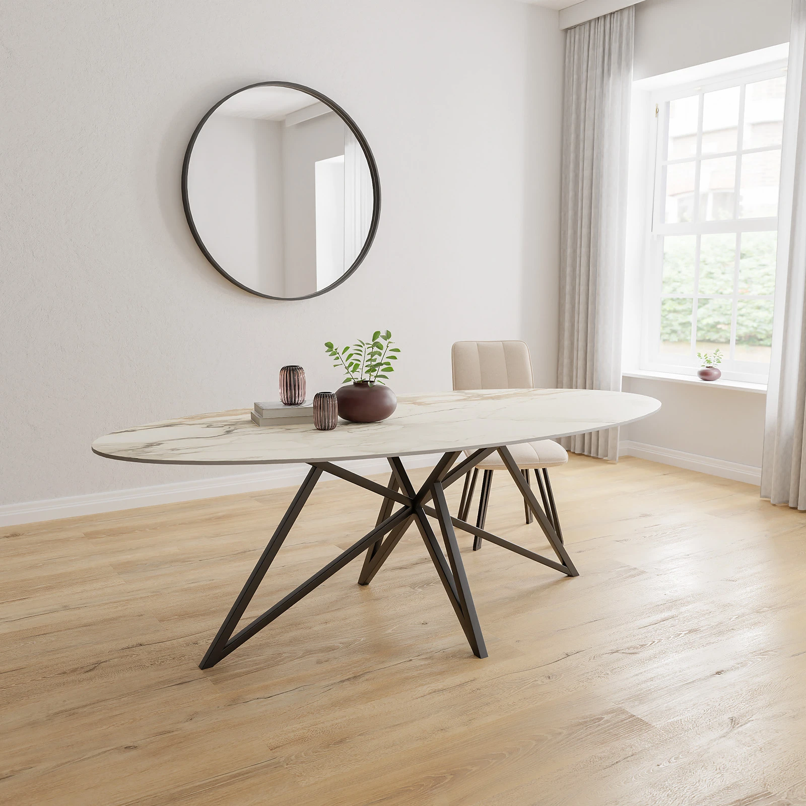 Eettafel Crosse - Ovaal Keramiek Calacatta Vena Vecchia (220x110cm)