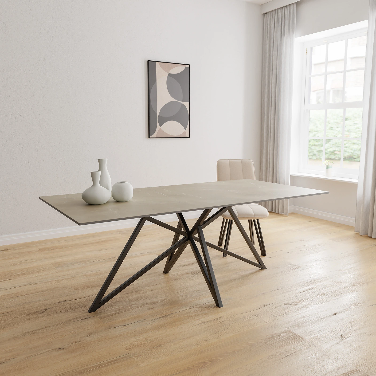 Eettafel Crosse - Rechthoek Keramiek Tafu Satin (200x100cm)