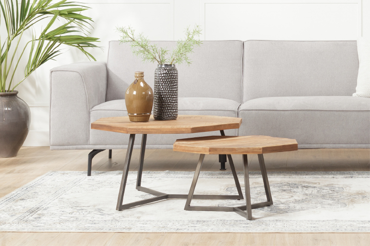 Salontafel set van 2 hout industrieel