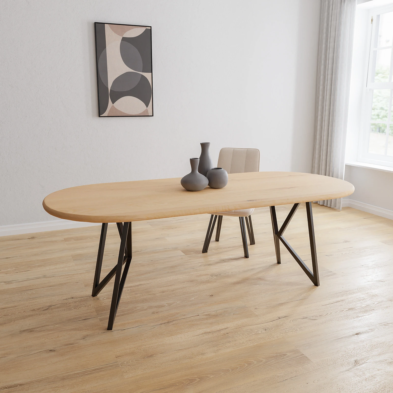 Eettafel Crosse (los) - Halve Cirkel Eiken Nature White (220x100cm)