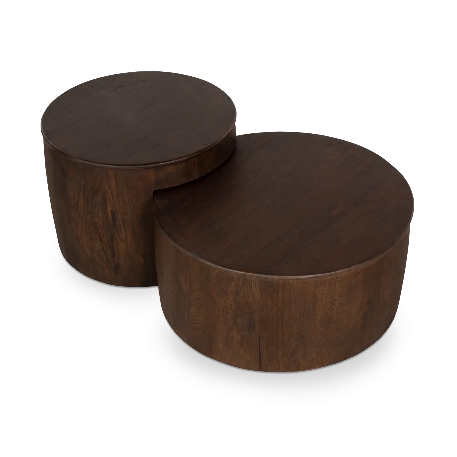 Salontafel set van 2 Bodhi - rond 65/80 cm - Mangohout  Cacao Bruin