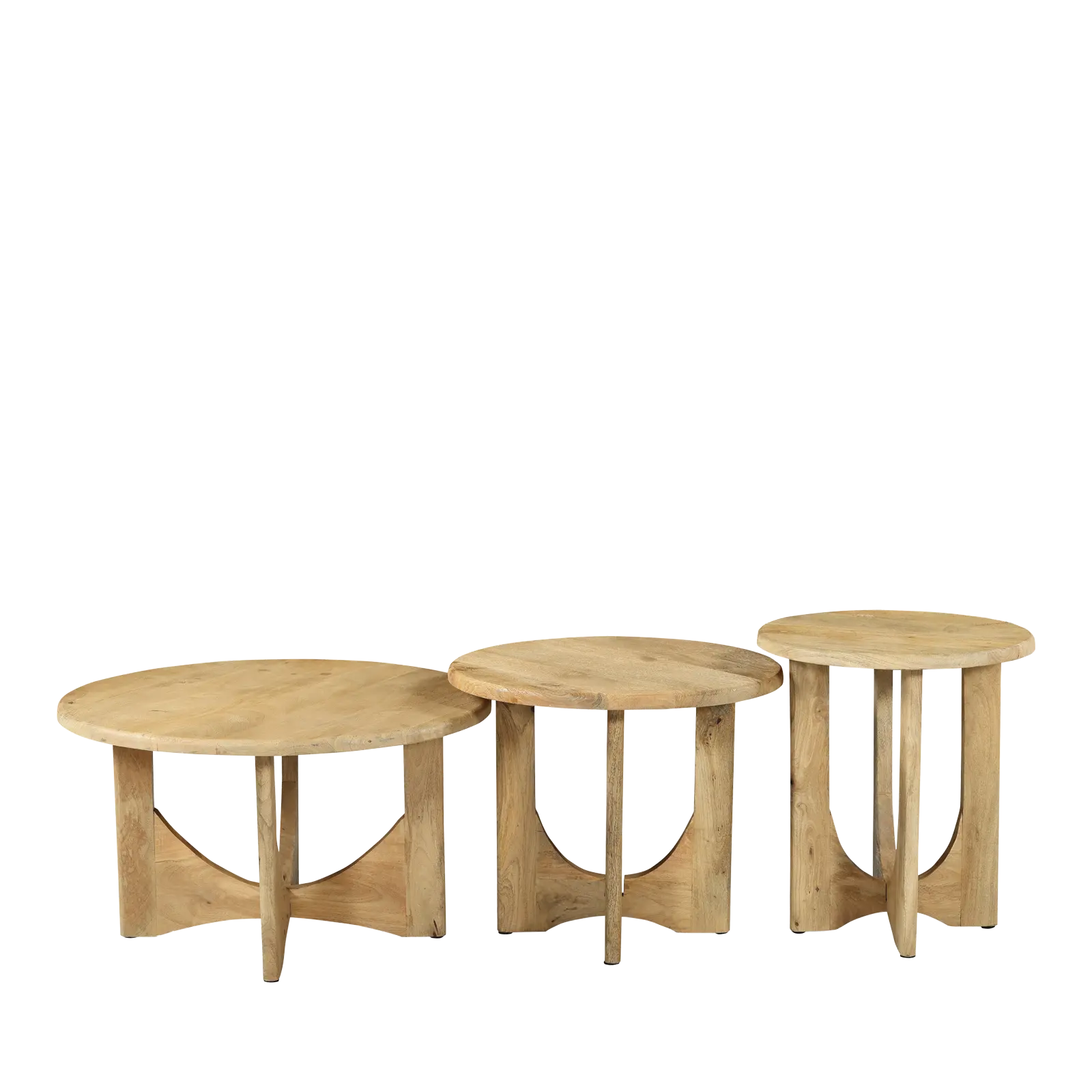 Salontafel set van 3 Bodino - rond 70/55/45 cm - Mangohout Loom Naturel
