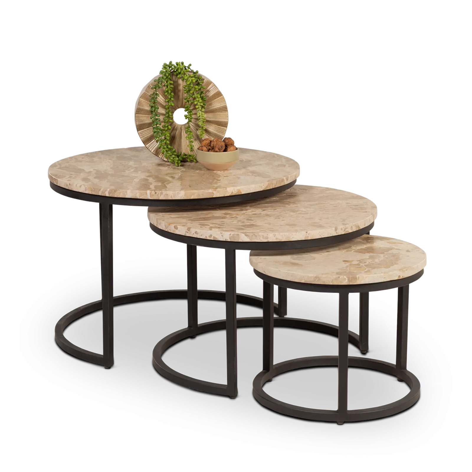 Salontafel set van 3 Avola - rond 65/55/40 cm - Travertine Naturel