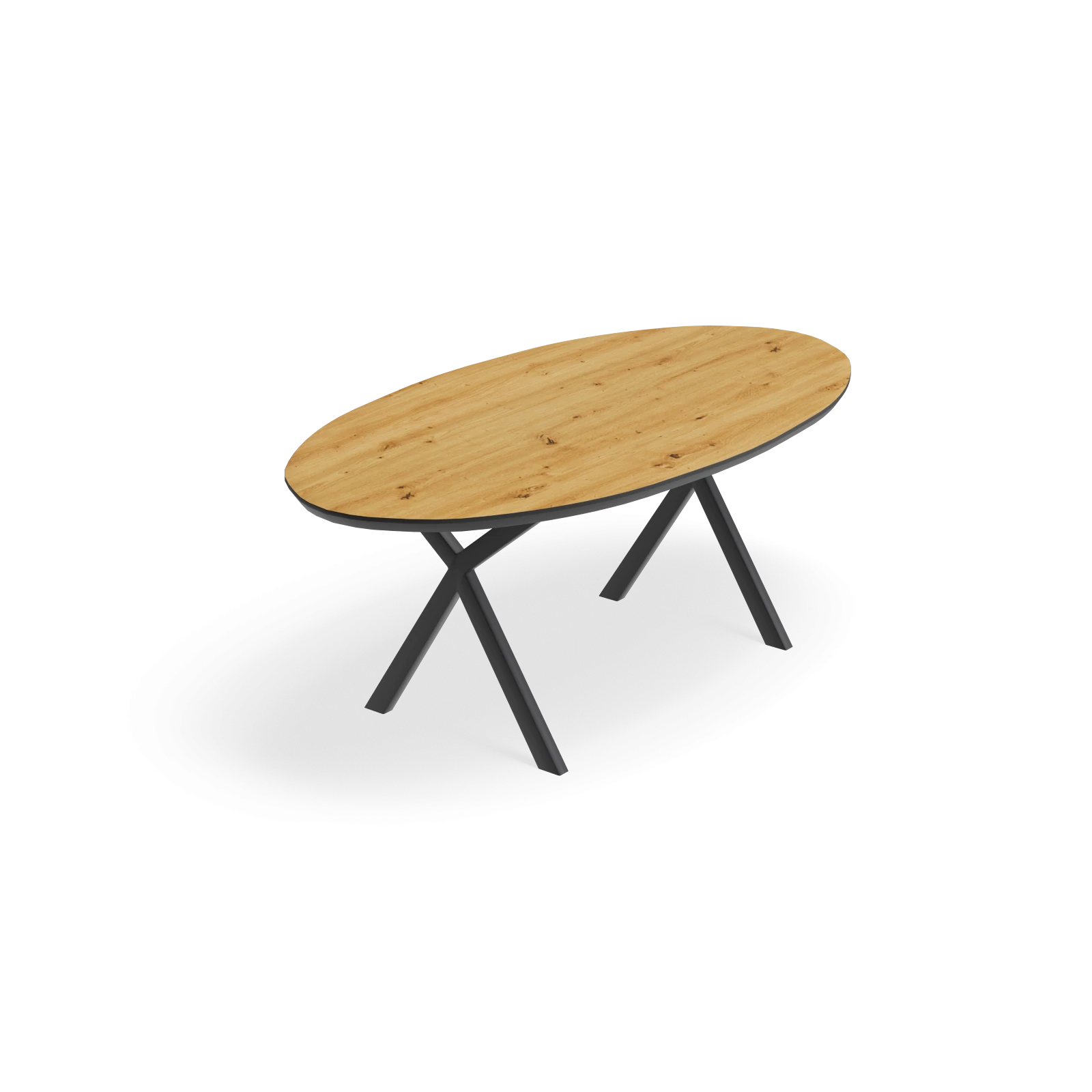 Eettafel X poot (dun) - Ovaal HPL Houtlook Naturel (200x105cm)