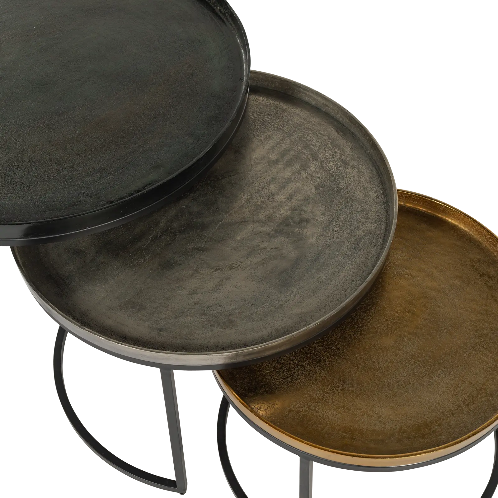 Salontafel set van 3 Zulia - rond 70/60/50 cm - metaal mix  Zwart/Tin/Goud