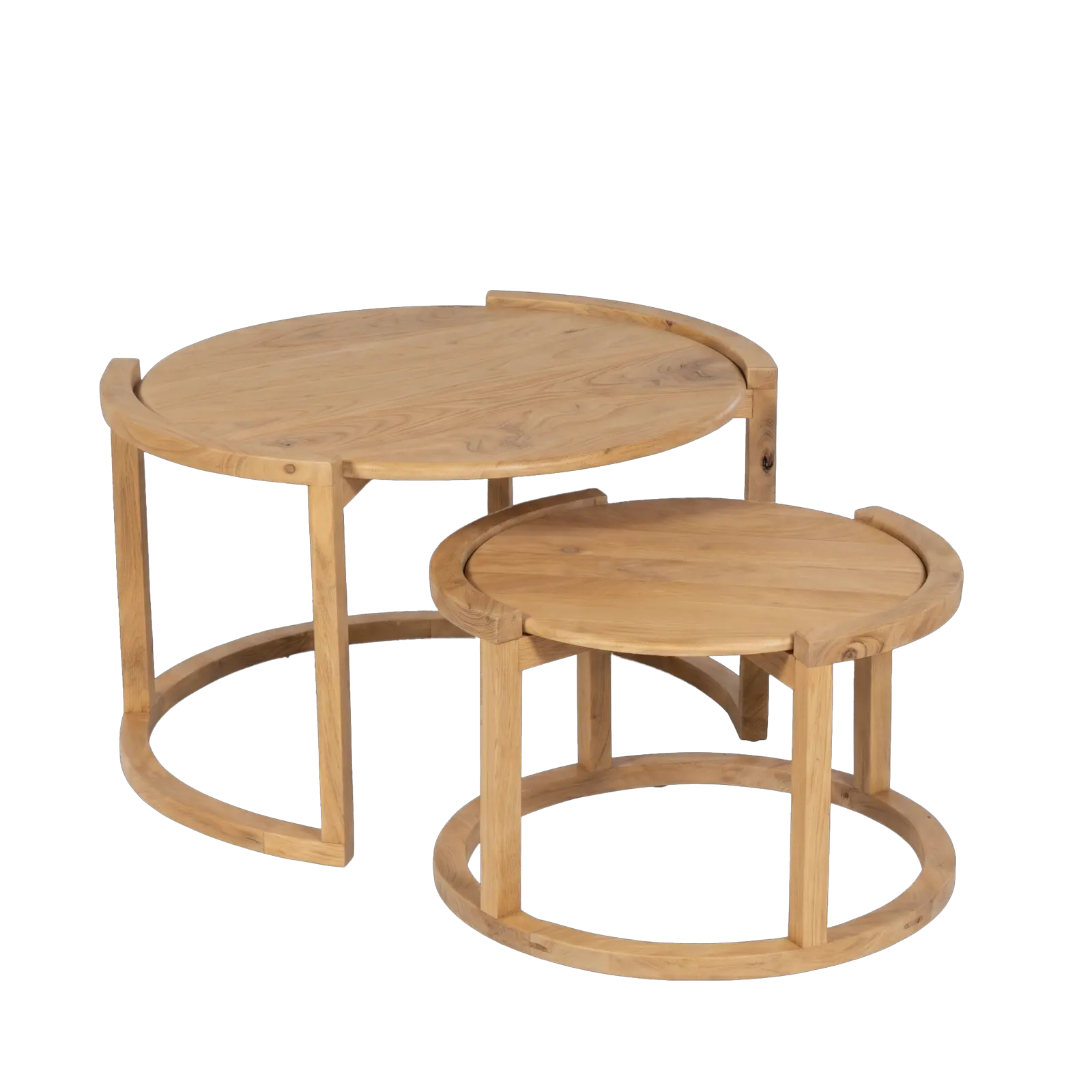 Salontafel set van 2 Bratt - rond  - Mangohout Loom / Naturel