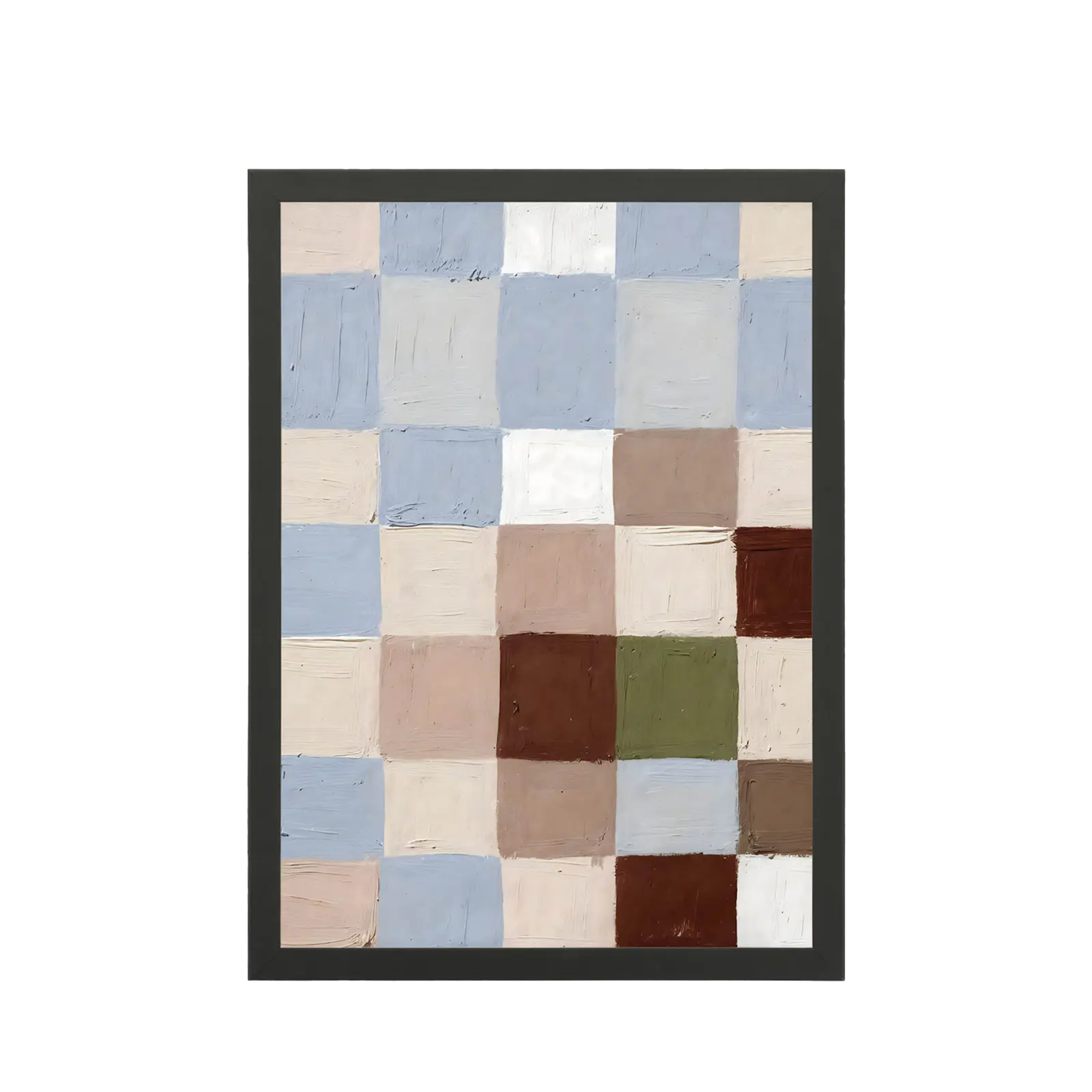 Wanddecoratie Blue Blocks - 50x70 cm - Houten lijst donkerbruin