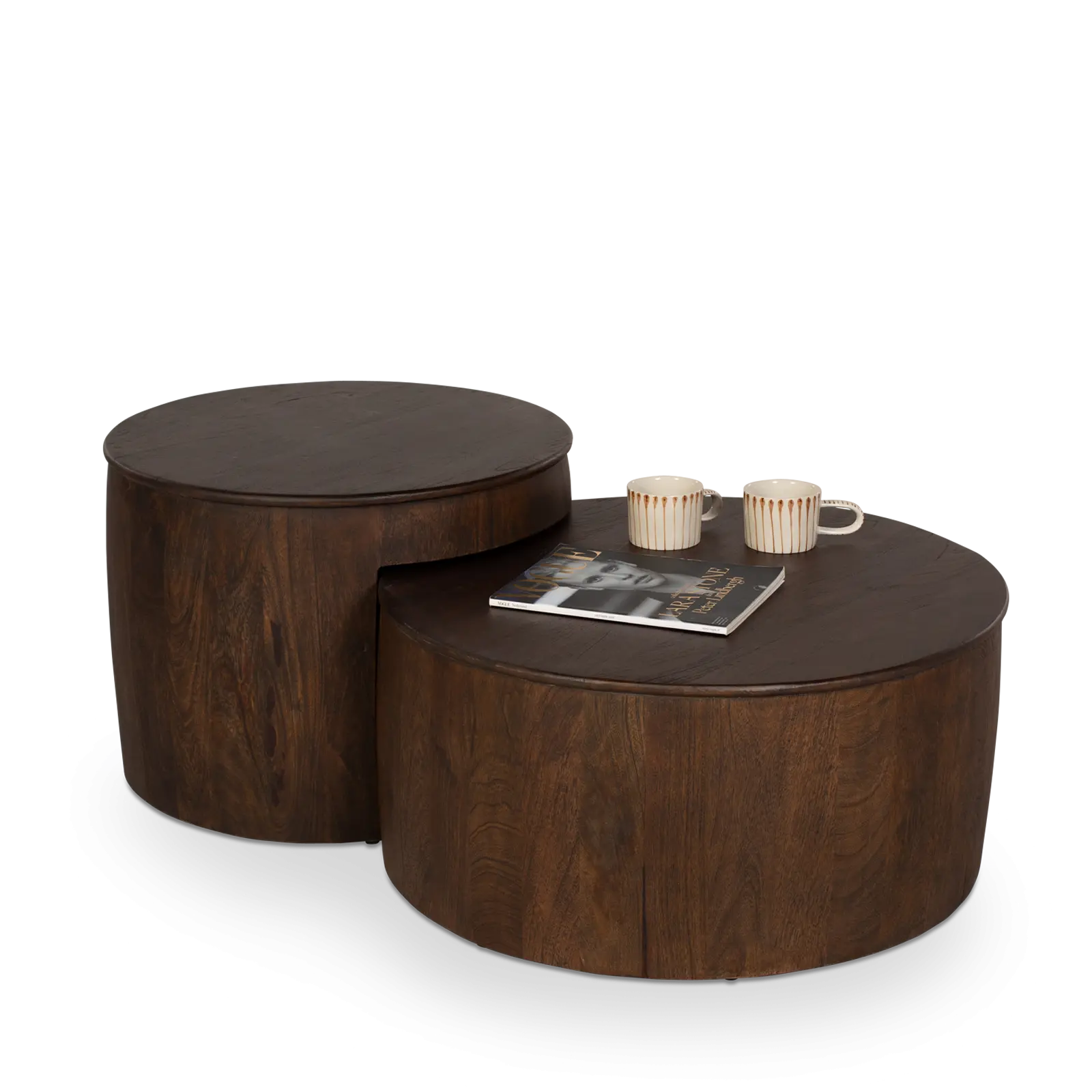 Salontafel set van 2 Bodhi - rond 65/80 cm - Mangohout  Cacao Bruin