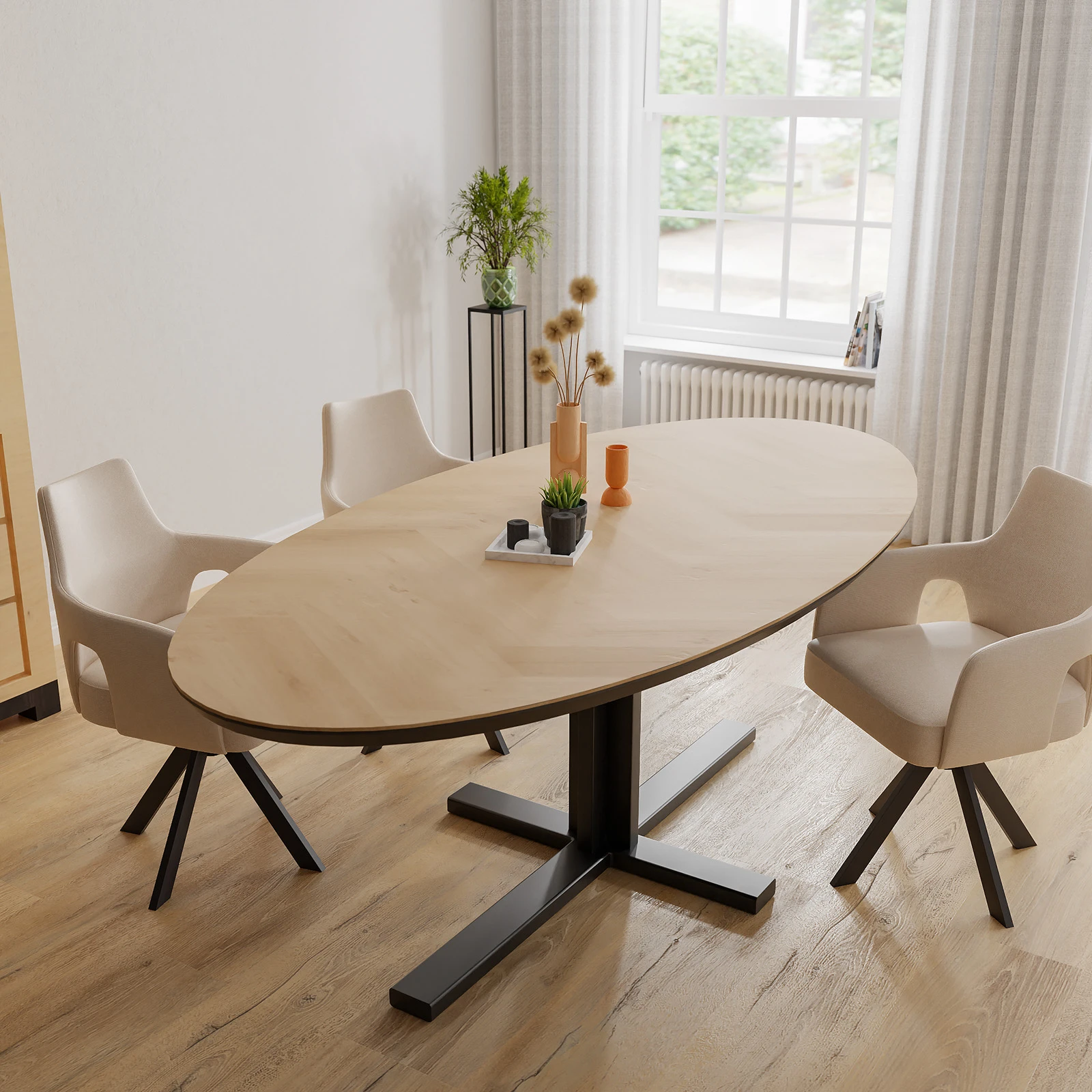 Eettafel Kolos - Ovaal Eiken Visgraat Nature White (220x110cm)