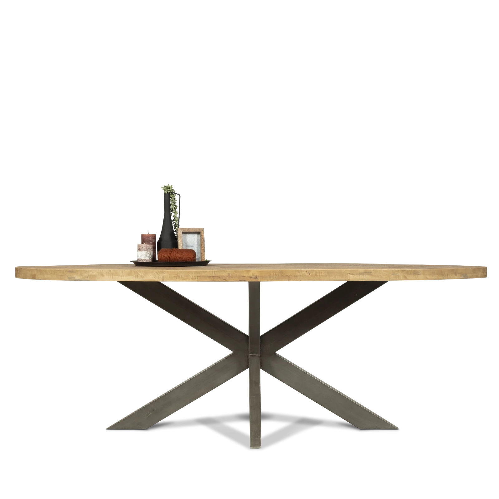 Eettafel (180x105cm - ovaal) Steelwood - Seasoned Brown