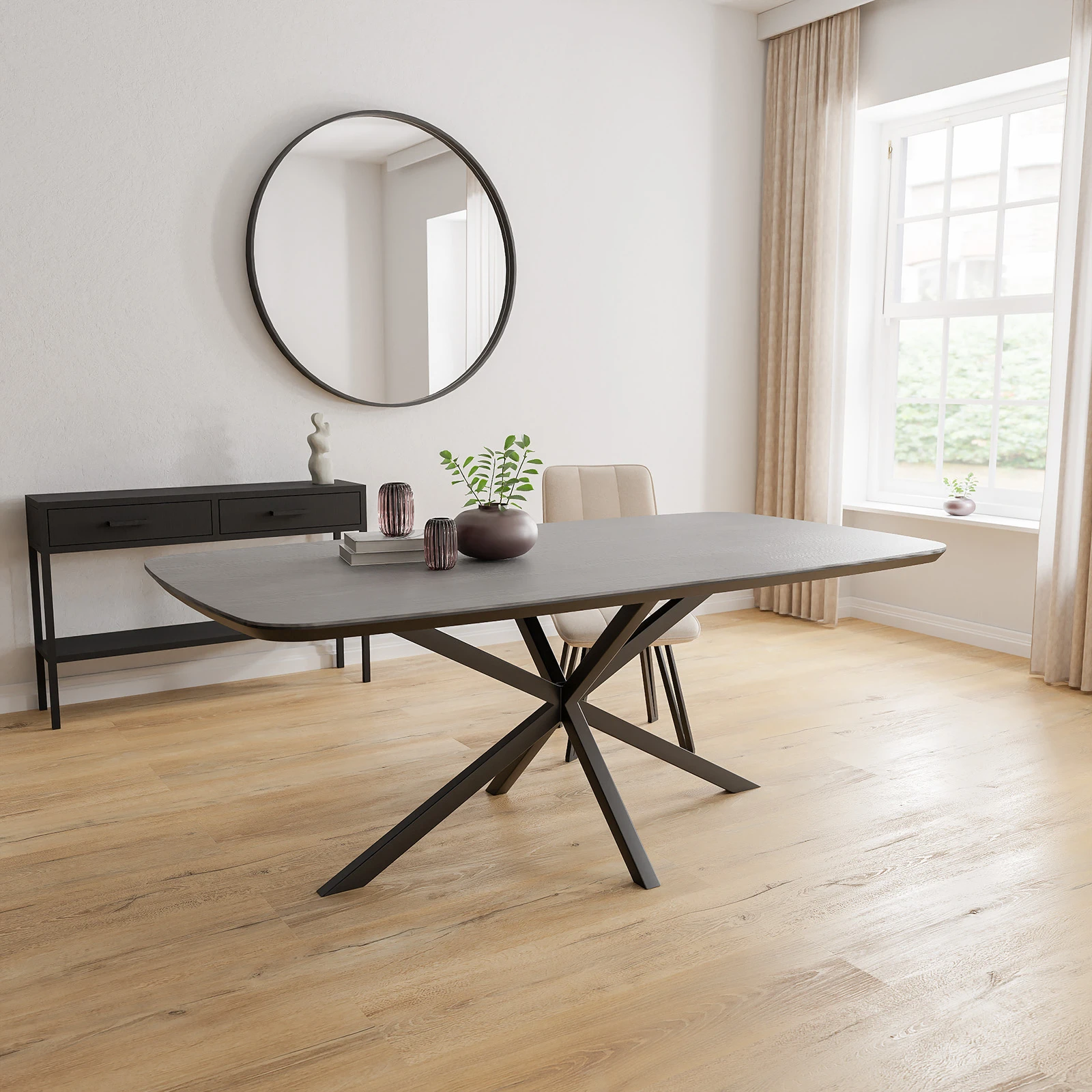 Eettafel North - Deens Ovaal HPL Houtlook zwart (200x105cm)