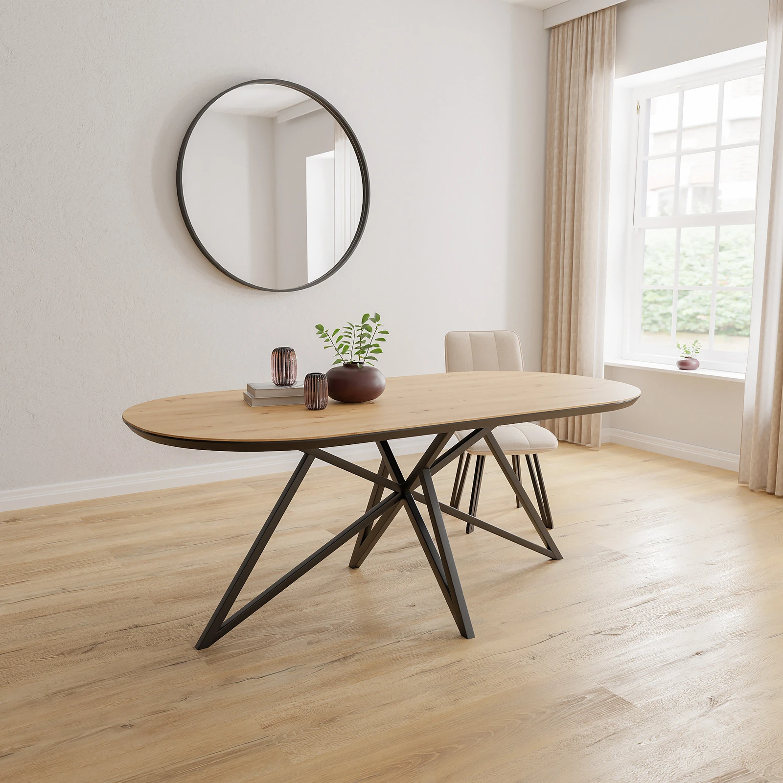 Eettafel Crosse - Halve Cirkel HPL Houtlook Naturel (200x100cm)