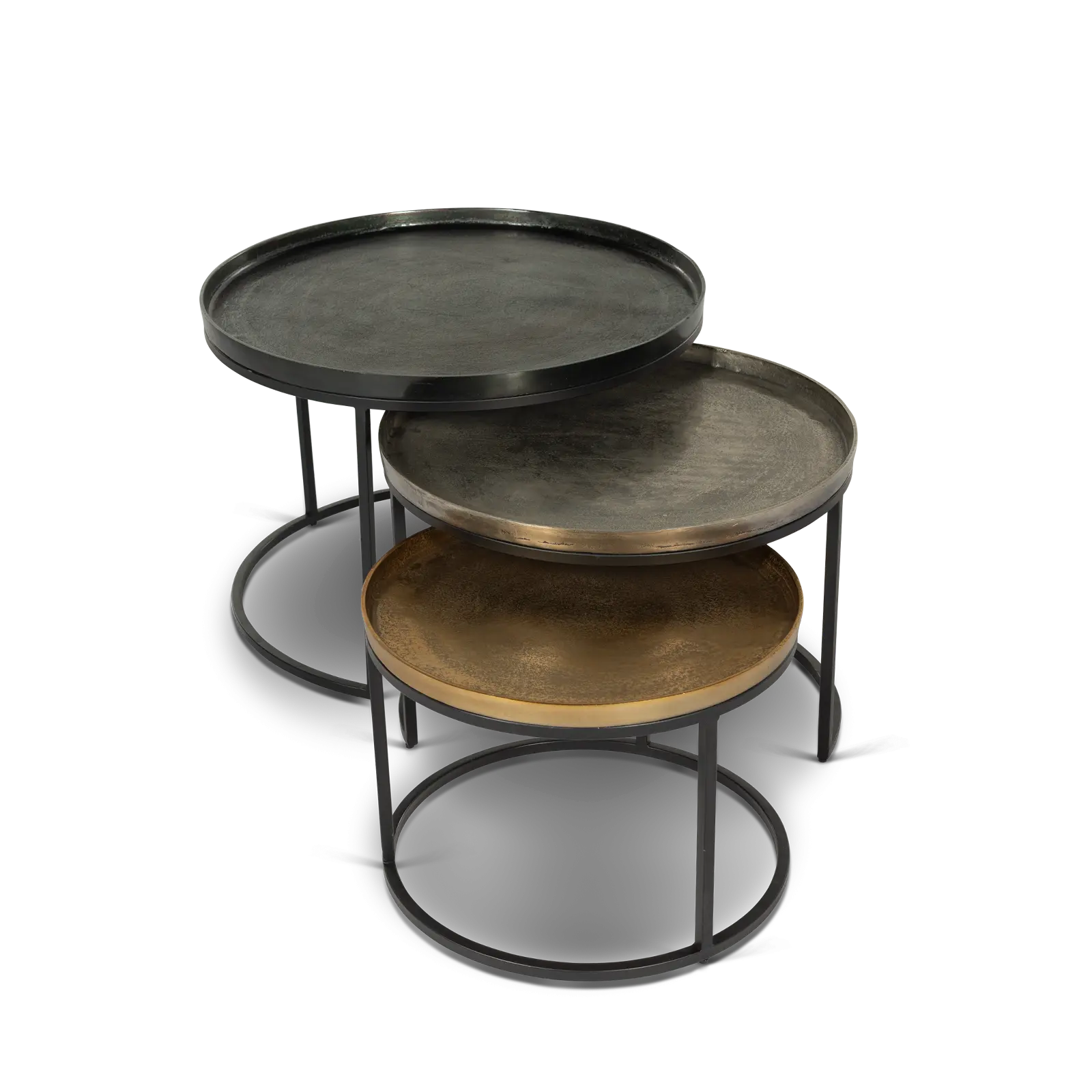 Salontafel set van 3 Zulia - rond 70/60/50 cm - metaal mix  Zwart/Tin/Goud