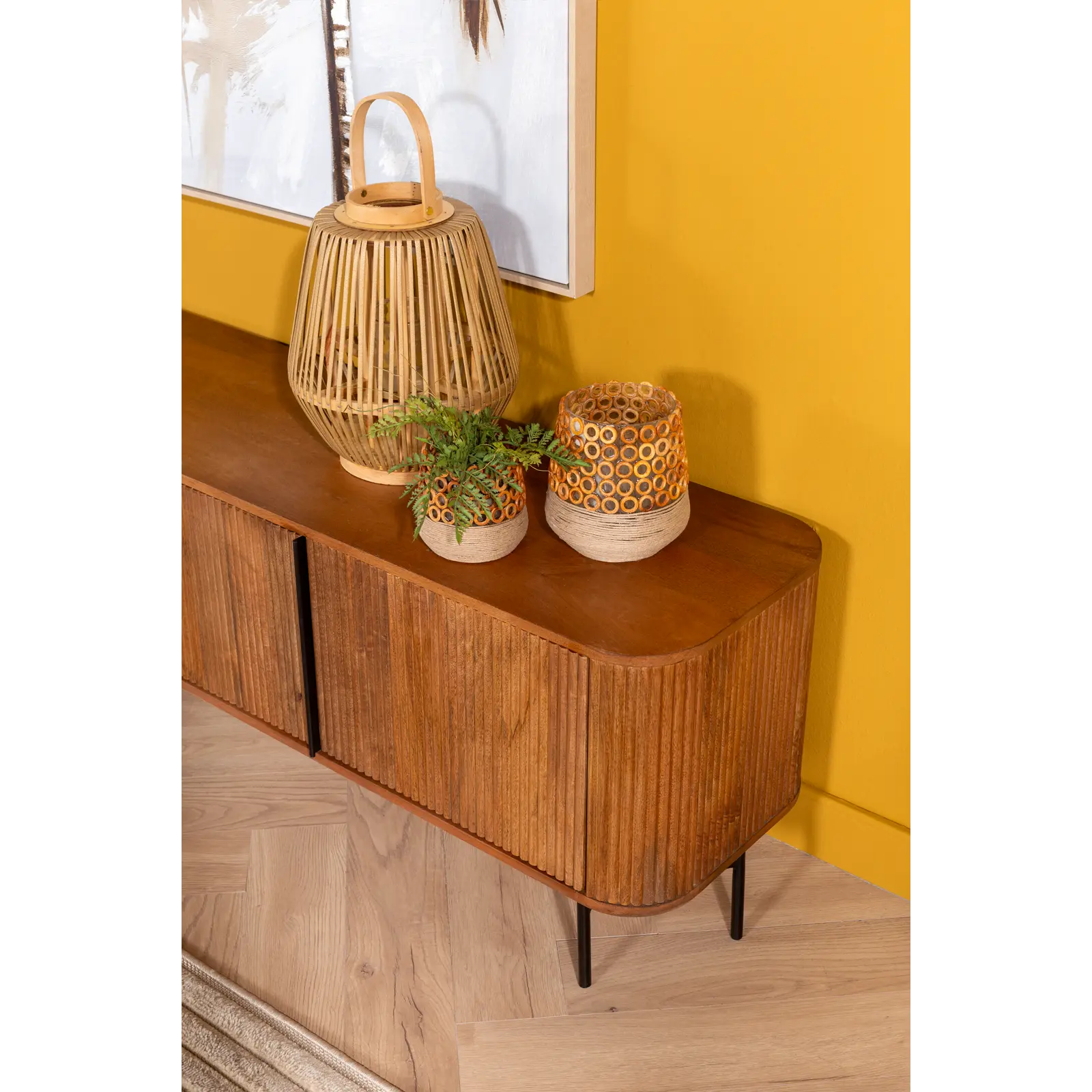 TV meubel Amare - 154 cm - Mangohout Lichtbruin - 3 deuren