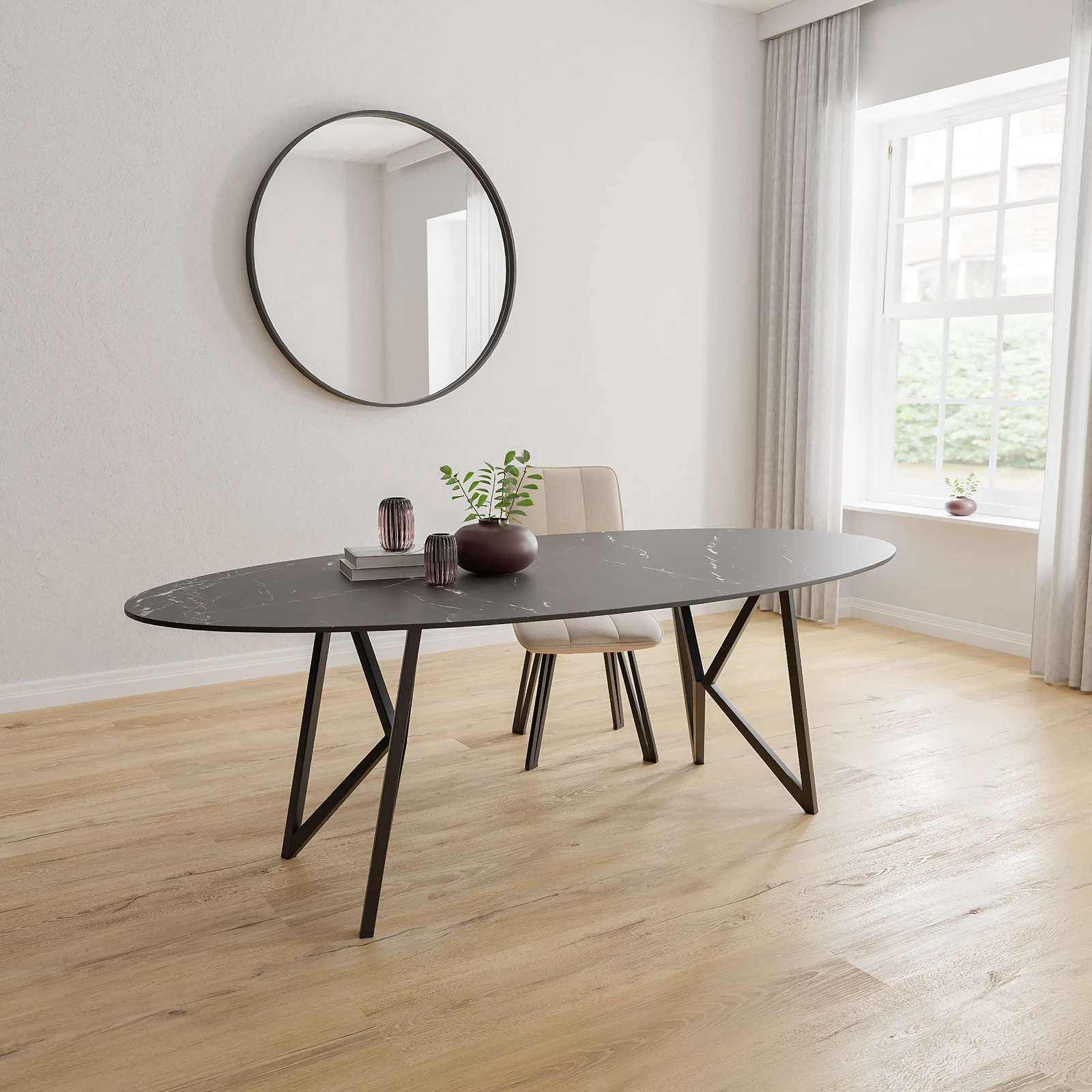 Eettafel Crosse Los - Ovaal Keramiek Elegant Black (220x110cm)