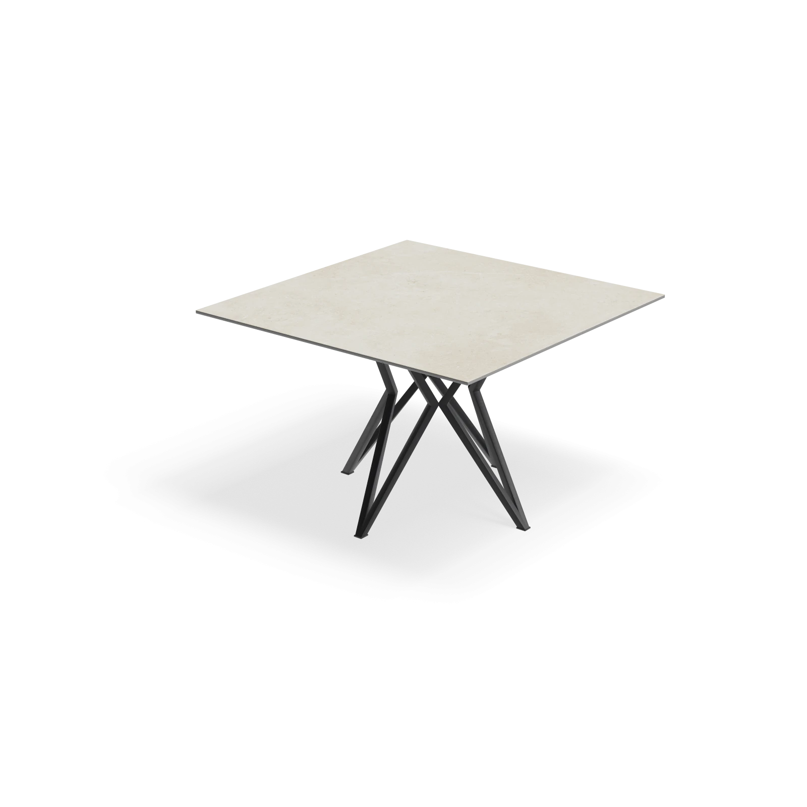 Eettafel Crosse - Vierkant Keramiek Limestone Ivory Satin (120x120cm)