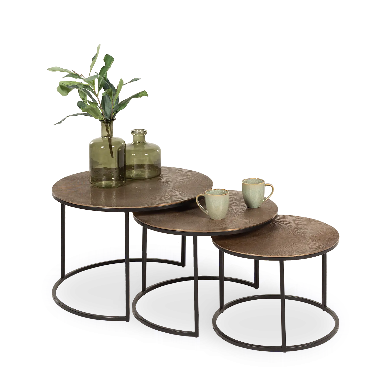 Salontafel Zofia 3 stuks - rond 70/60/50 cm - metaal Vintage Goud