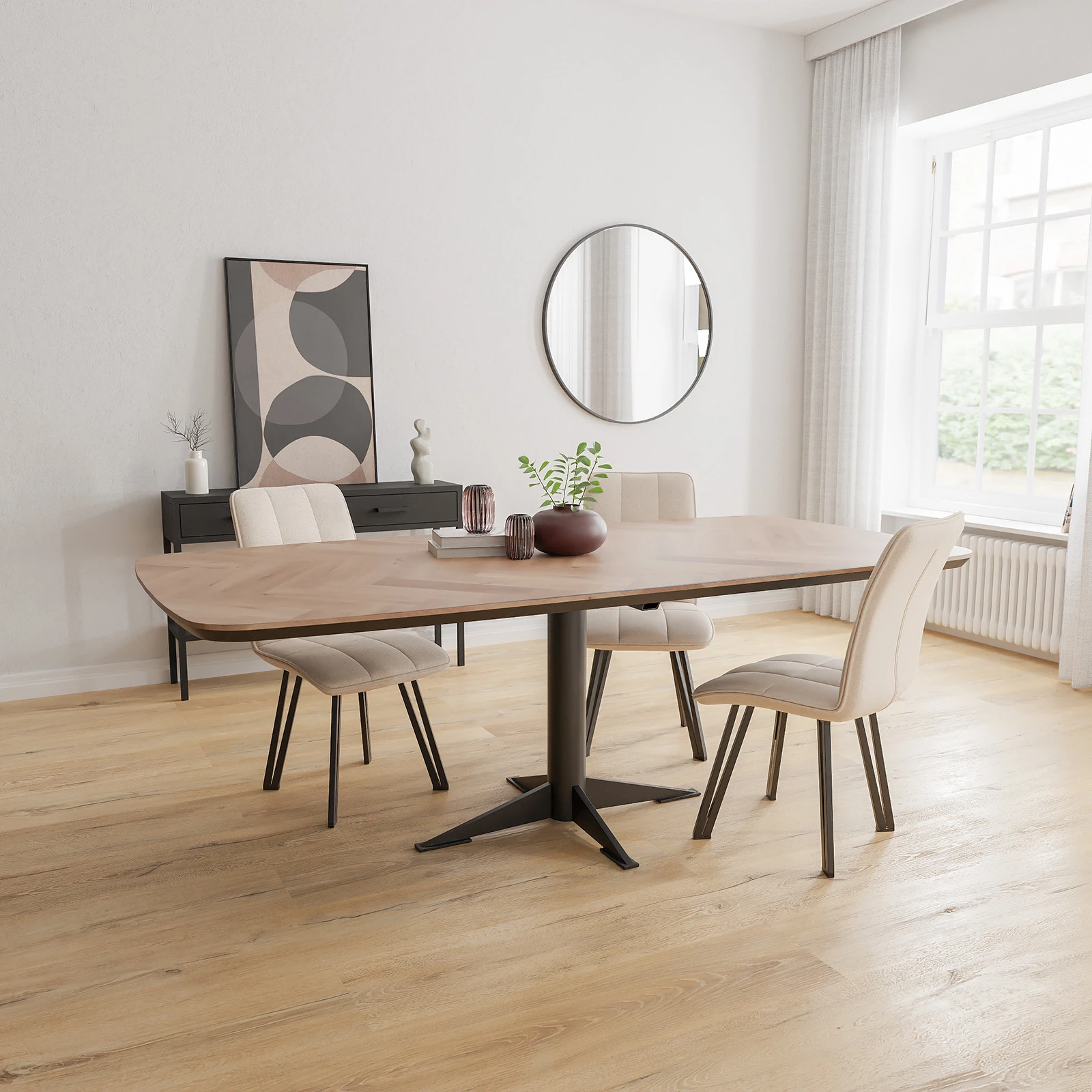Eettafel Westfield - Deens Ovaal Eiken Visgraat Nature White (220x100cm)