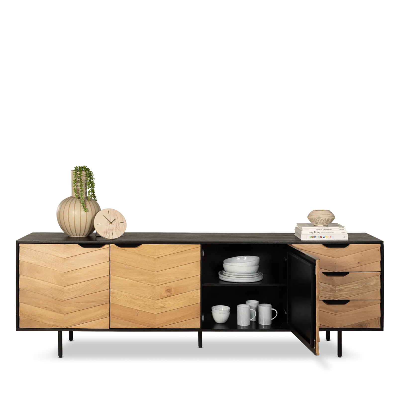 TV meubel Verona - 220 cm - 3 deuren, 3 laden - combinatie Eiken/Mango - sale