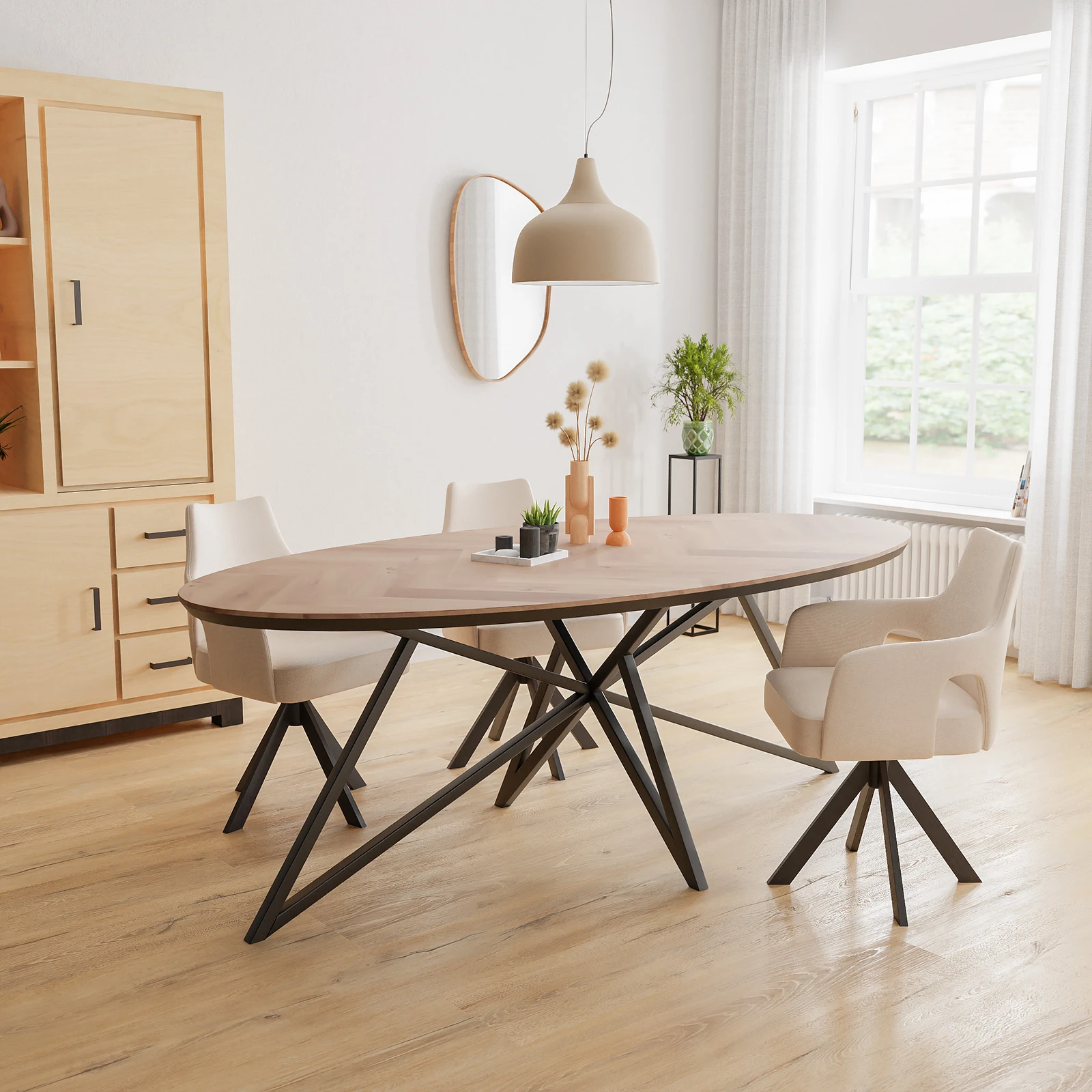 Eettafel Crosse - Ovaal Eiken Visgraat Kiezel (220x110cm)