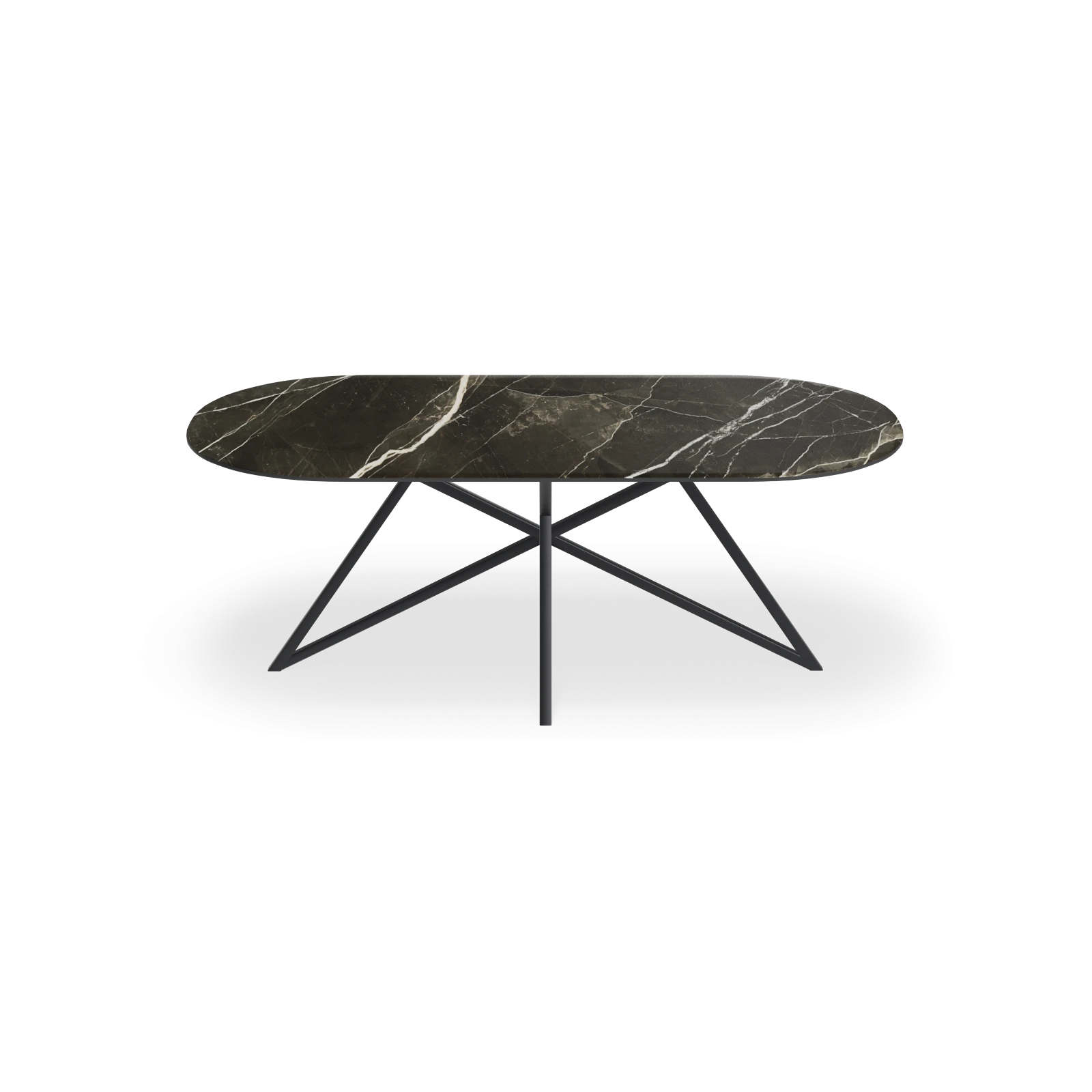 Eettafel Crosse - Halve Cirkel Keramiek Calacatta Black Satin (200x100cm)