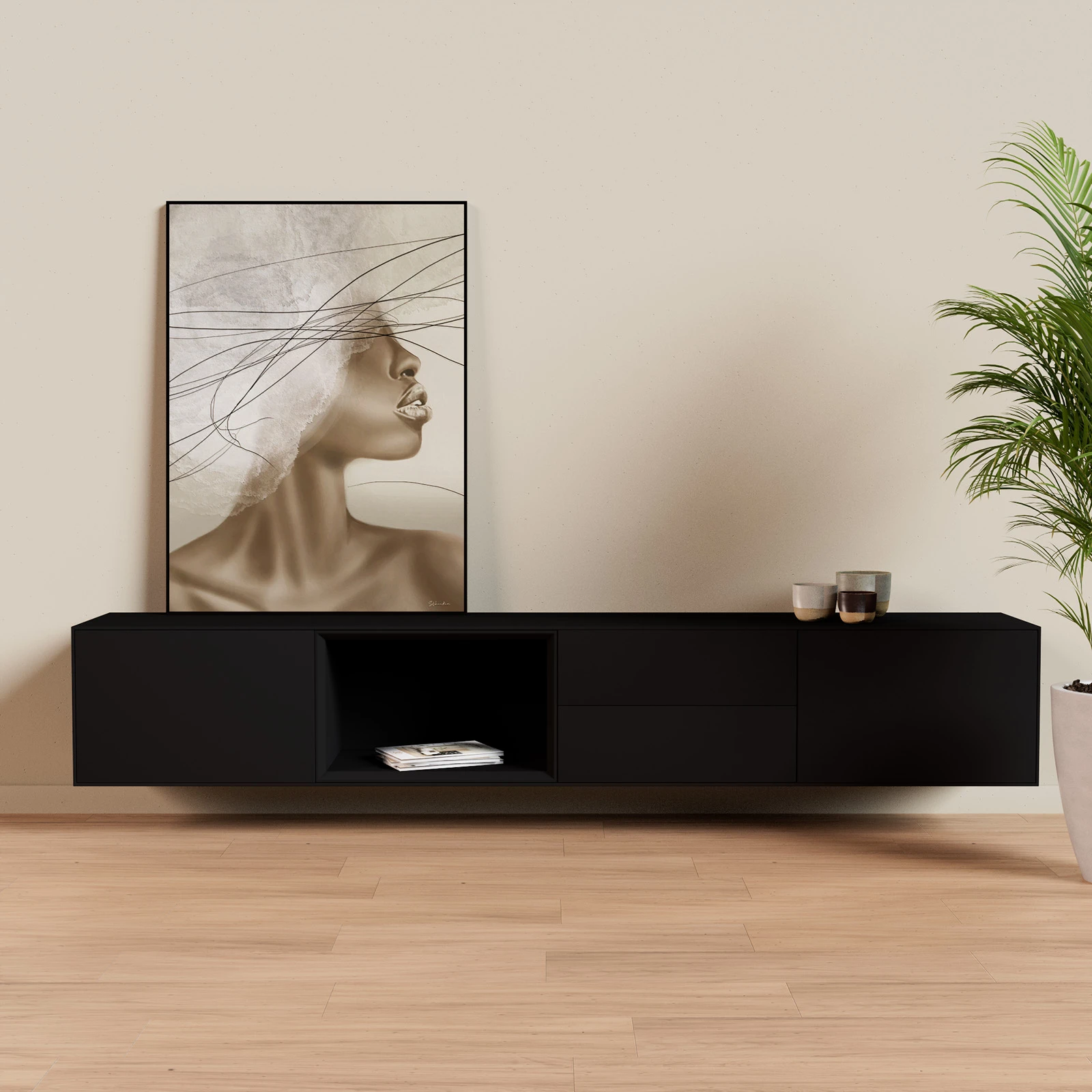 TV Meubel Black 240cm Zwevend