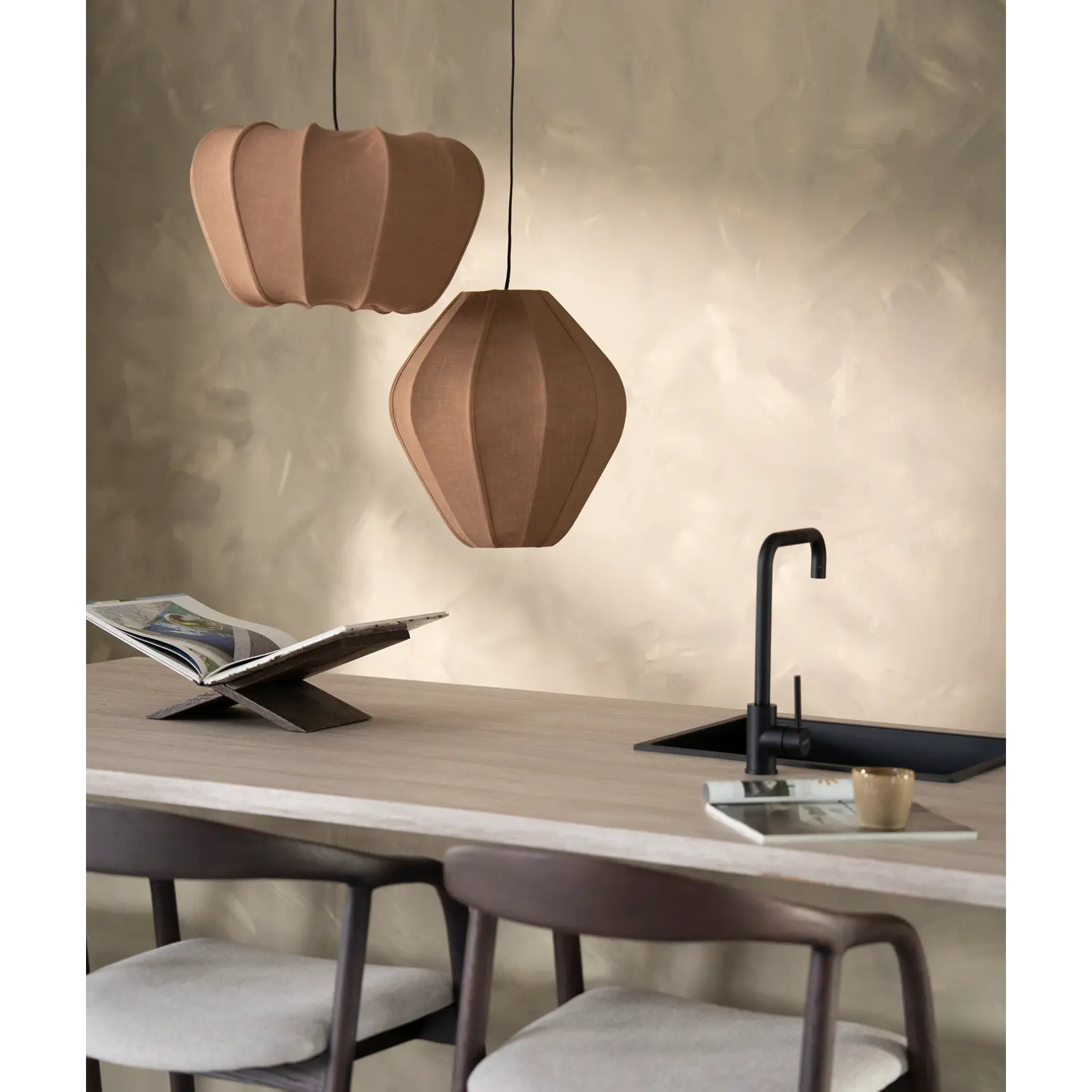 Hanglamp Sora 1 - rond Ø48 cm - stof Linnenlook Bruin