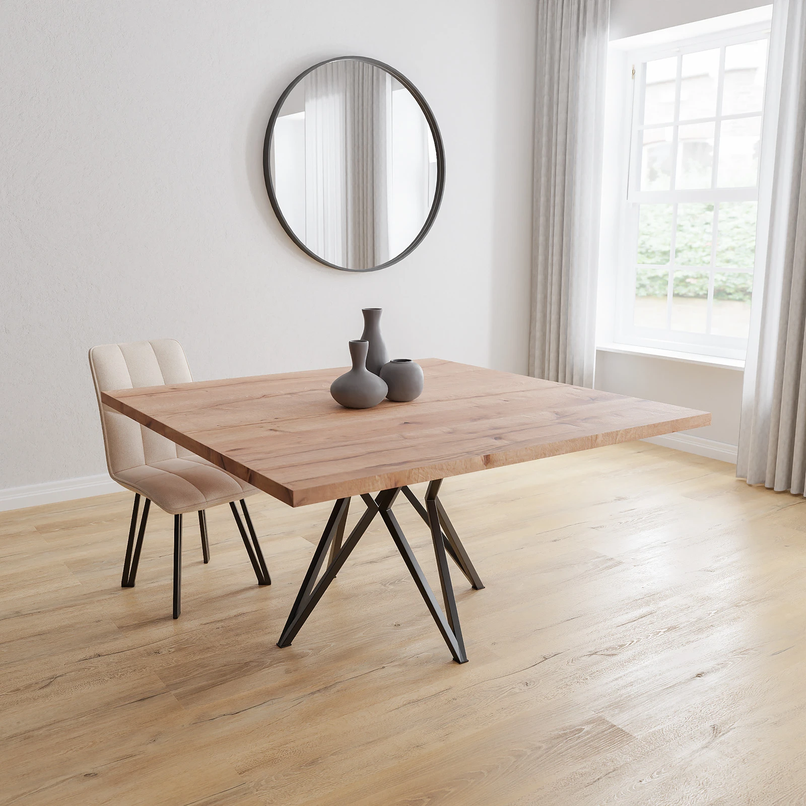 Eettafel Crosse - Vierkant Eiken Kiezel (150x150cm)