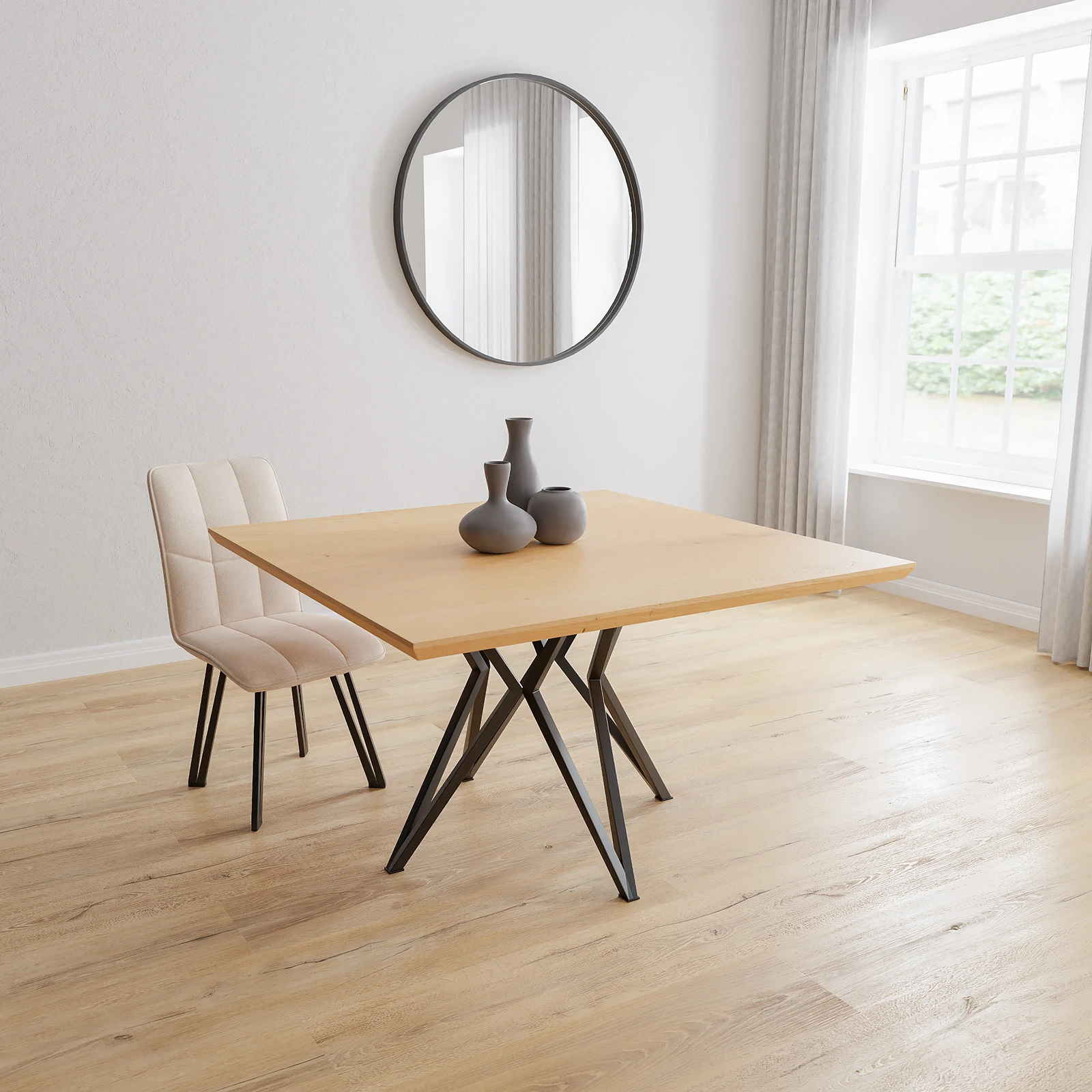 Eettafel Crosse - Vierkant Eiken Nature White (130x130cm)