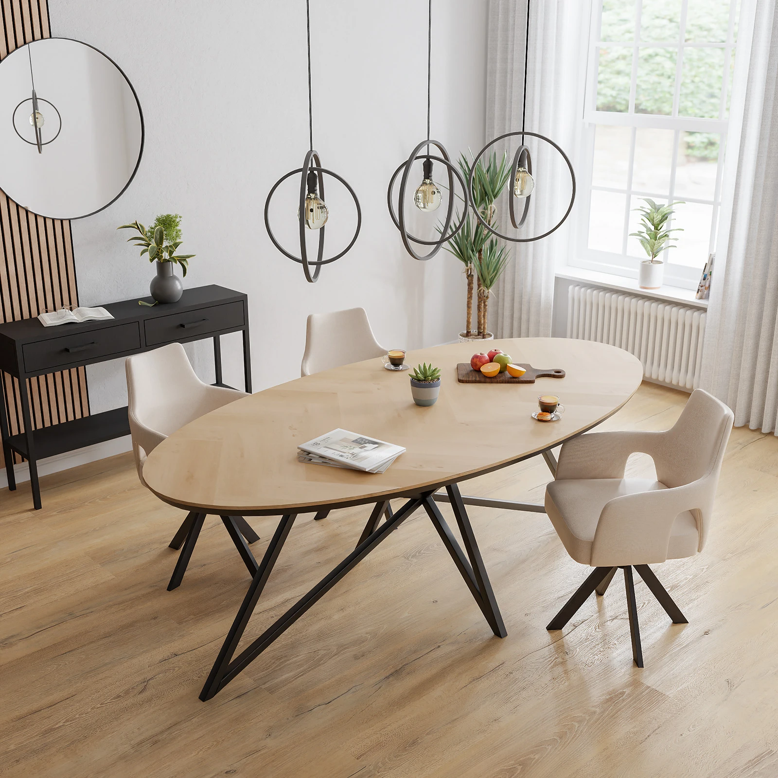 Eettafel Crosse - Ovaal Eiken Visgraat Nature White (220x110cm)