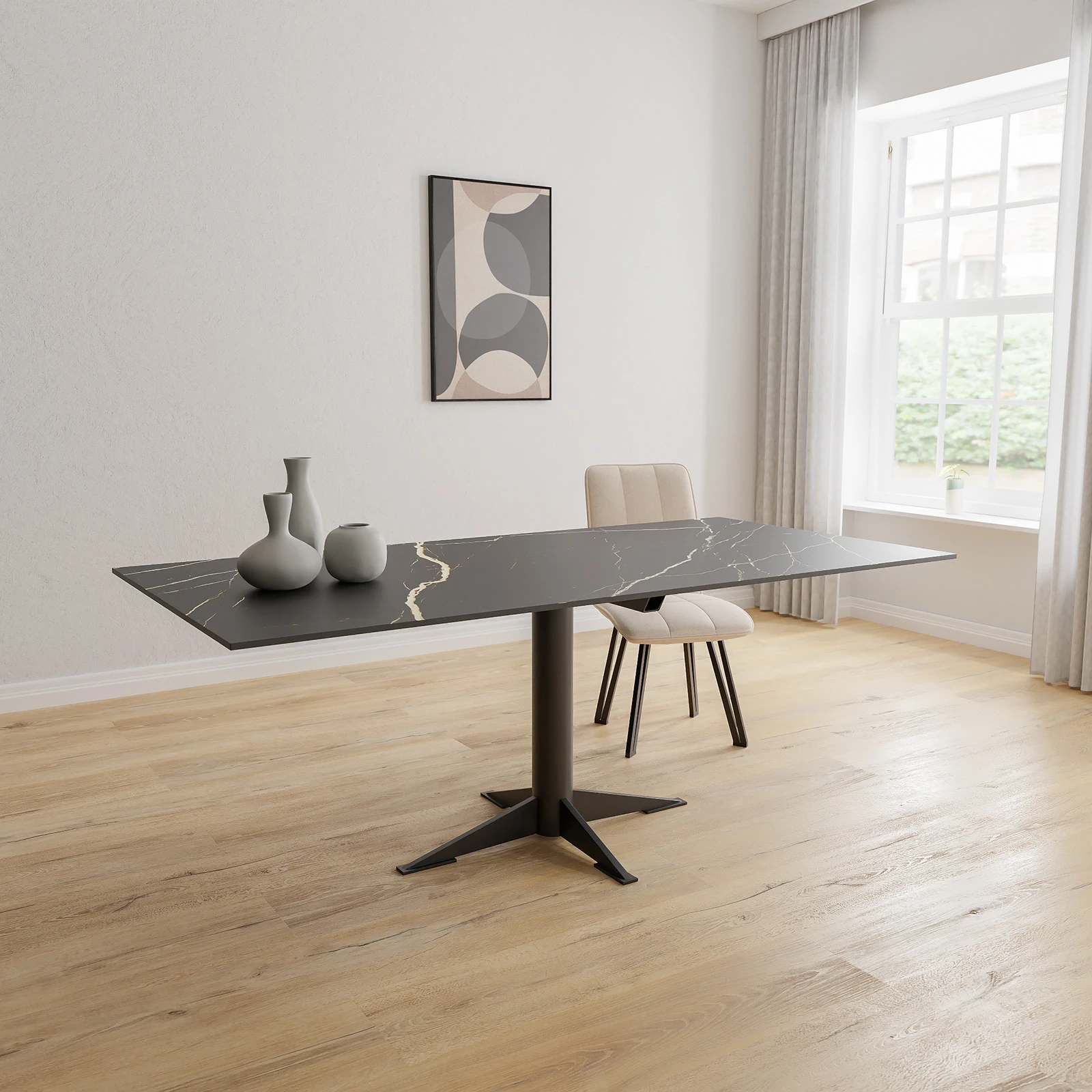 Eettafel Westfield - Rechthoek Keramiek Calacatta Black Satin (200x100cm)