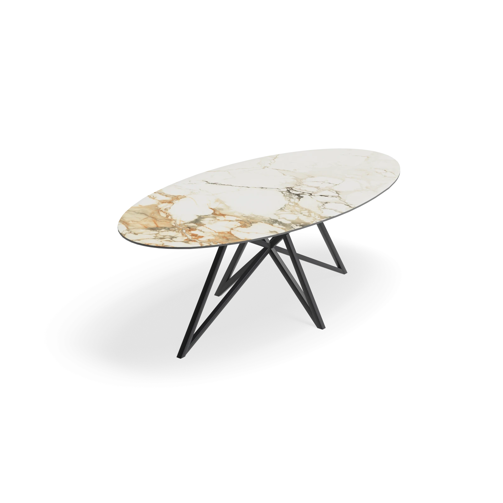 Eettafel Crosse - Ovaal Keramiek Calacatta Vena Vecchia (220x110cm)