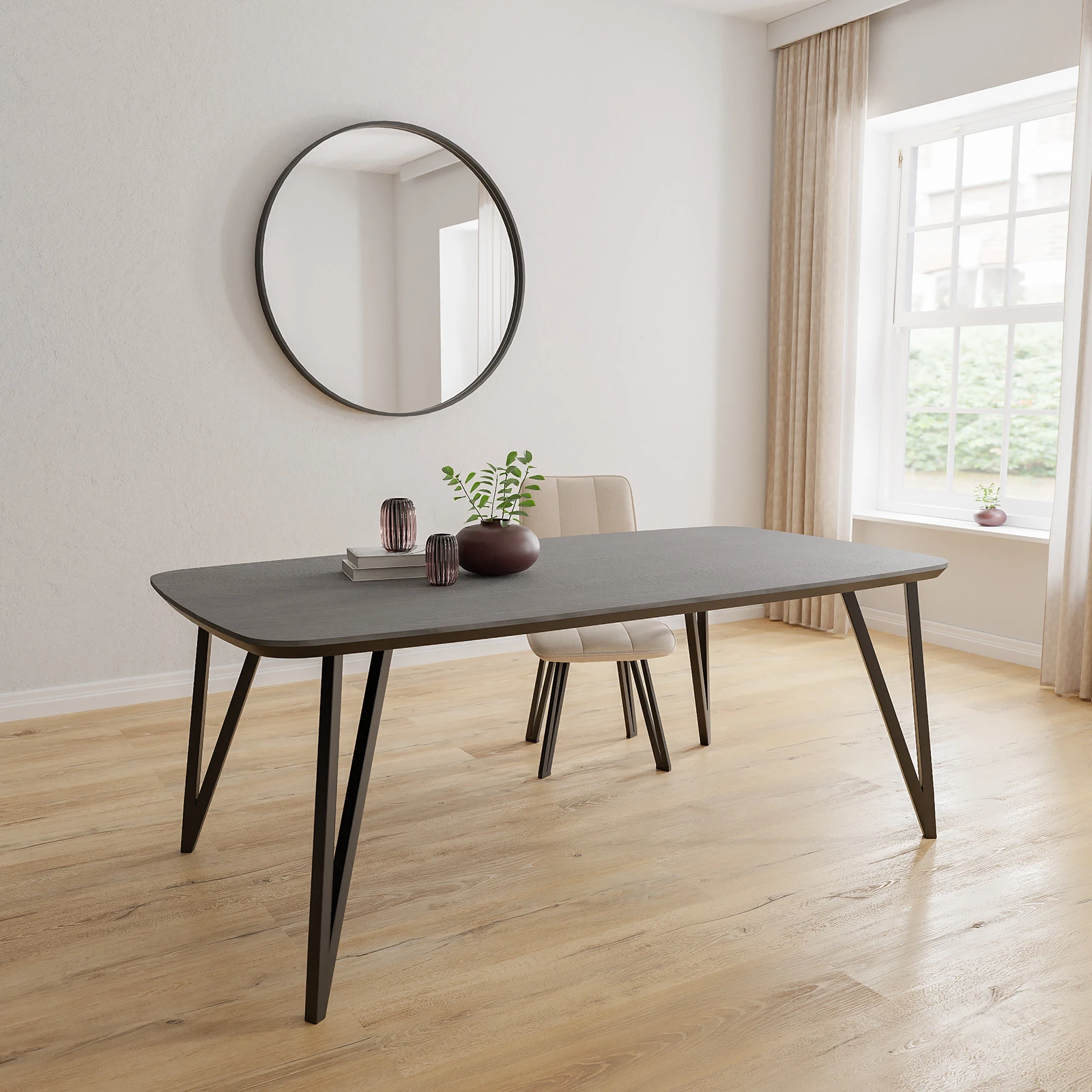Eettafel Triangle - Deens Ovaal HPL Houtlook zwart (200x105cm)