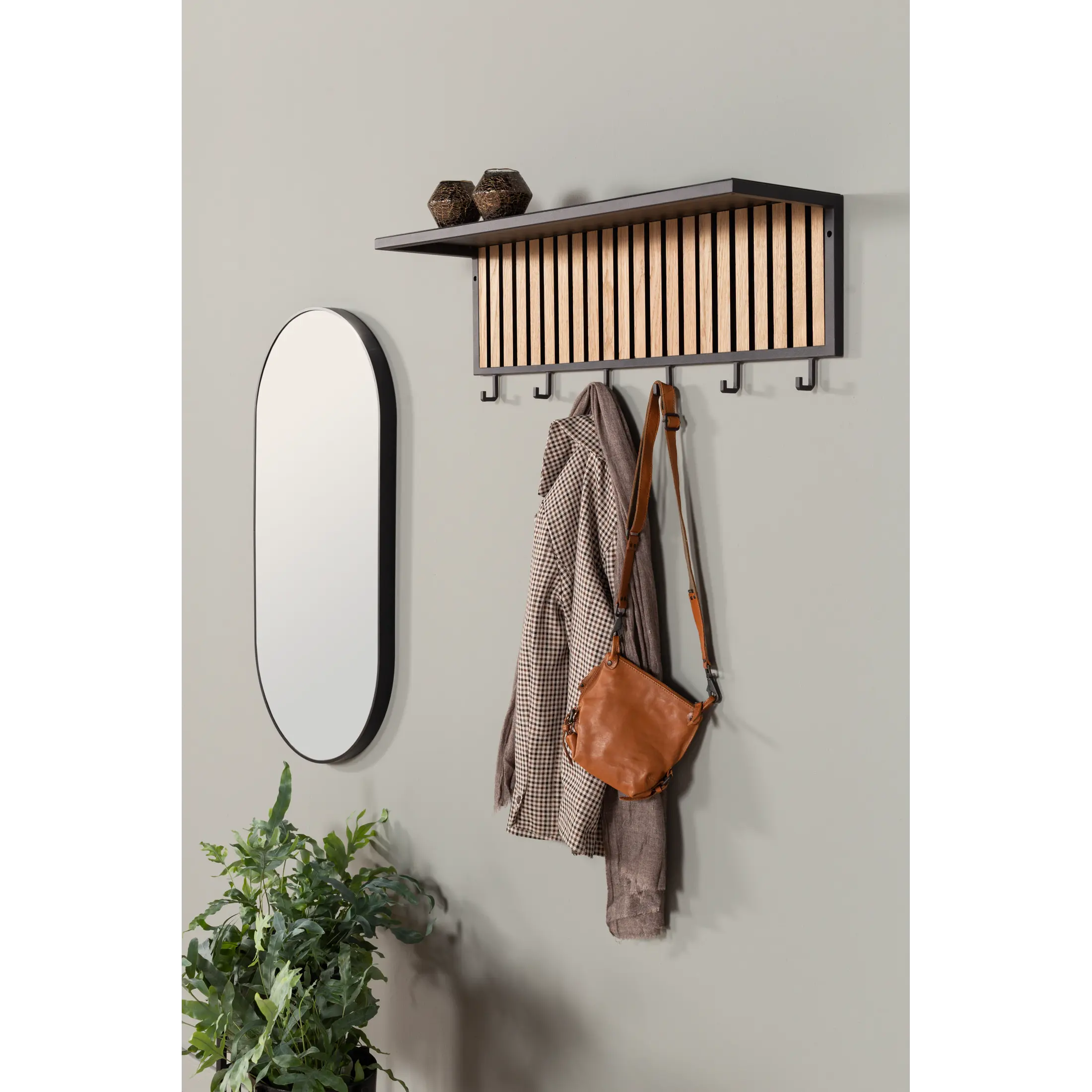 Kapstok Koen - 90 cm - 6 haken - metaal/hout