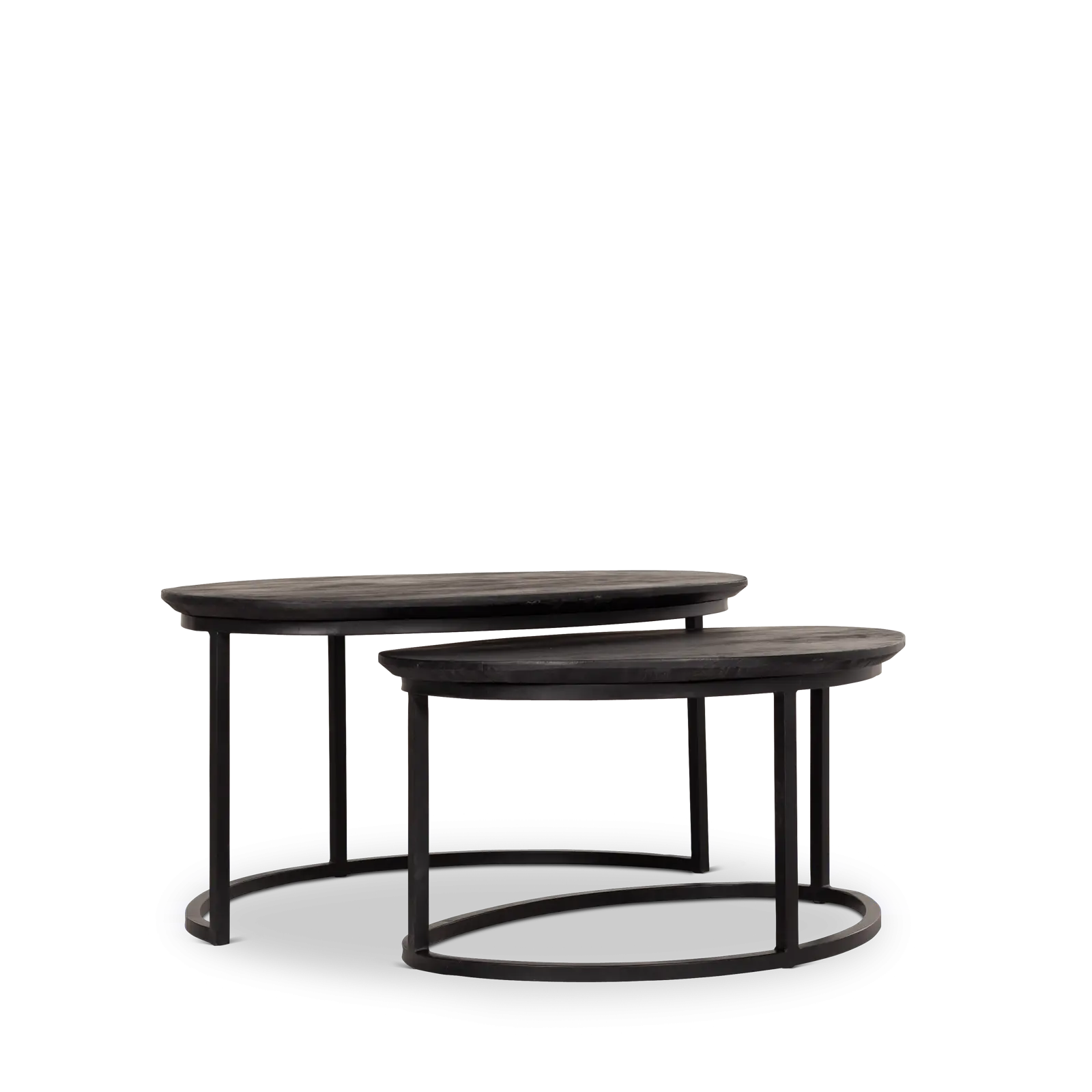 Salontafel set van 2 - Rimini - kiezelvorm - Mangohout Zwart