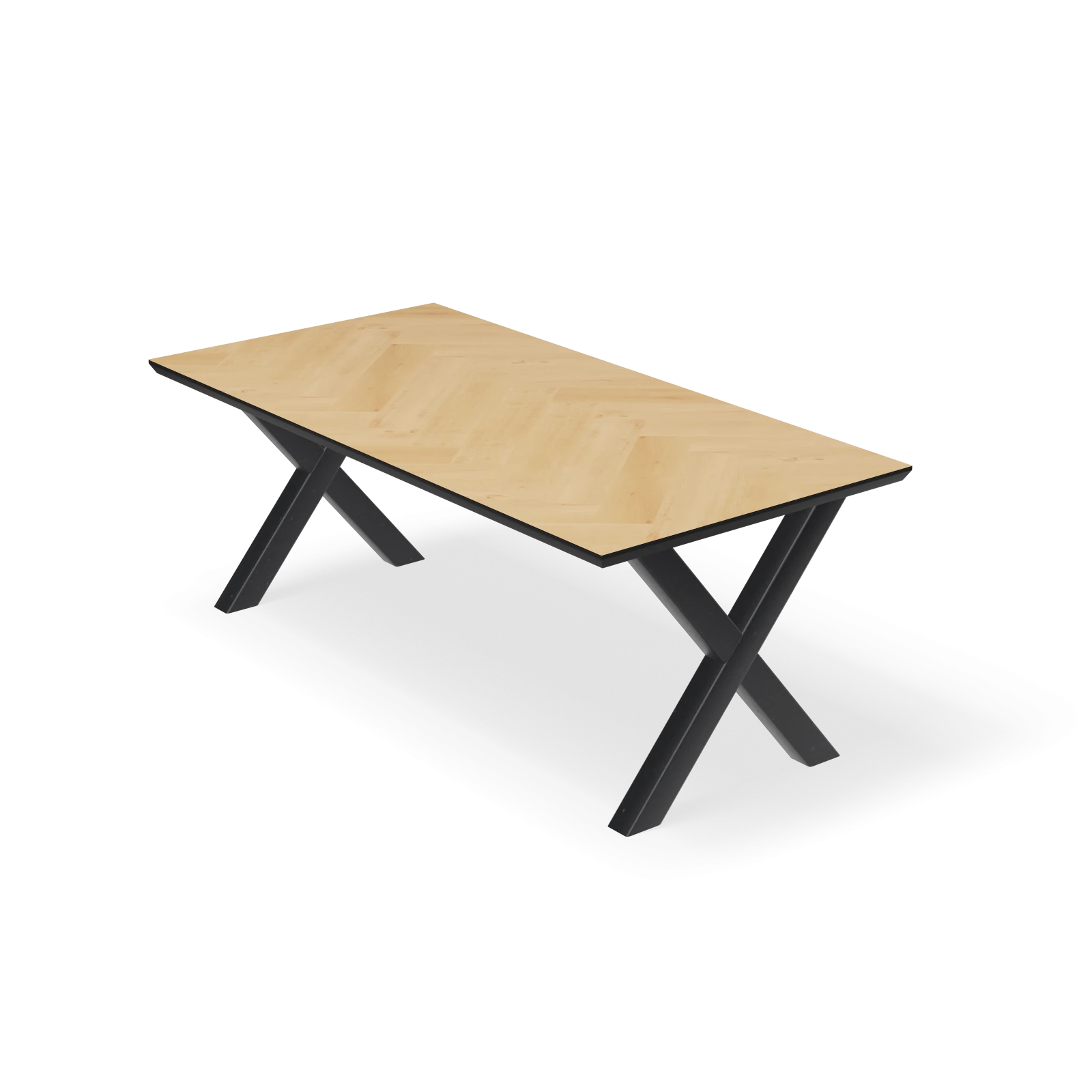 Eettafel X poot (8x8cm) - Rechthoek Eiken Visgraat Nature White (200x100cm)
