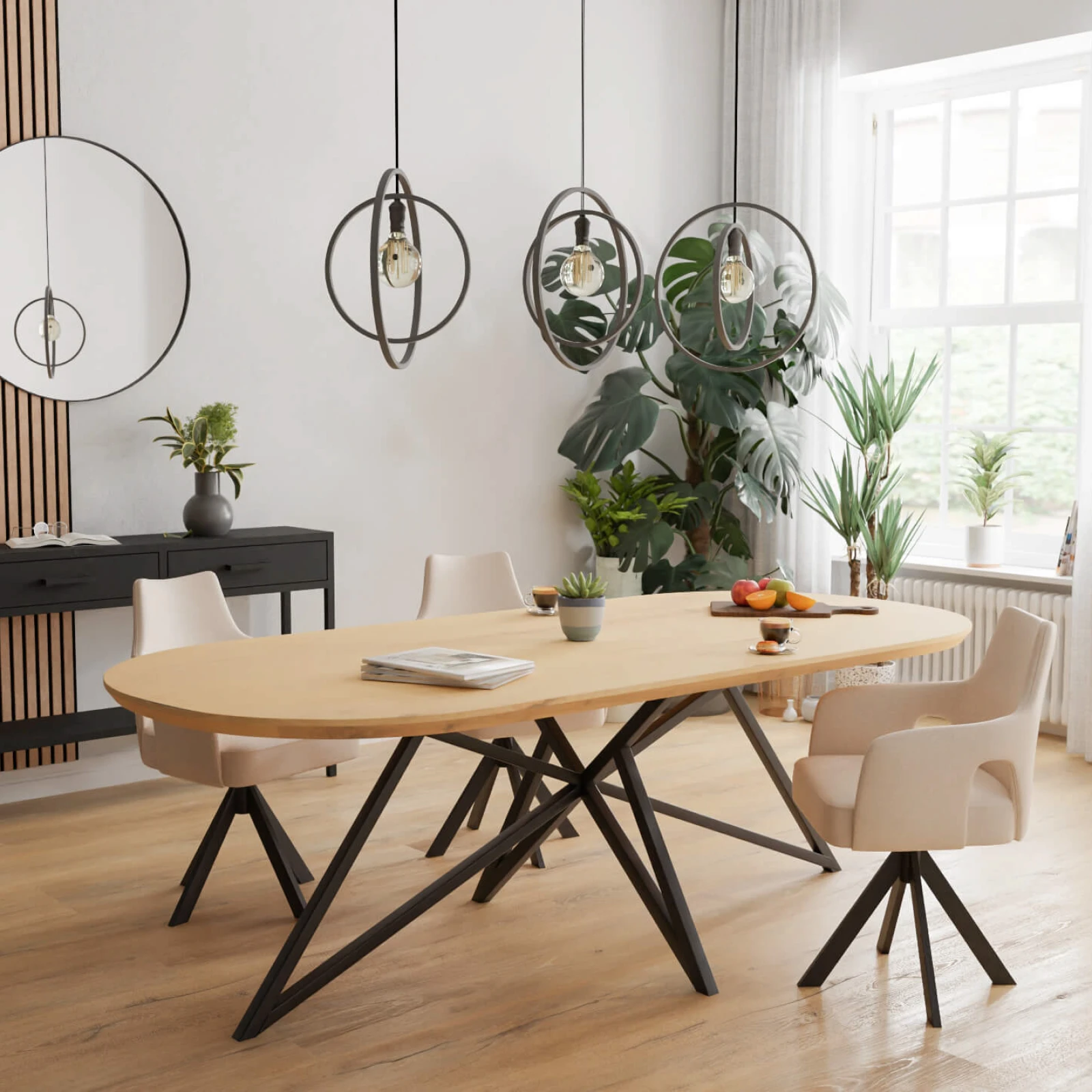 Eettafel Crosse - Halve Cirkel Eiken Nature White (220x100cm)