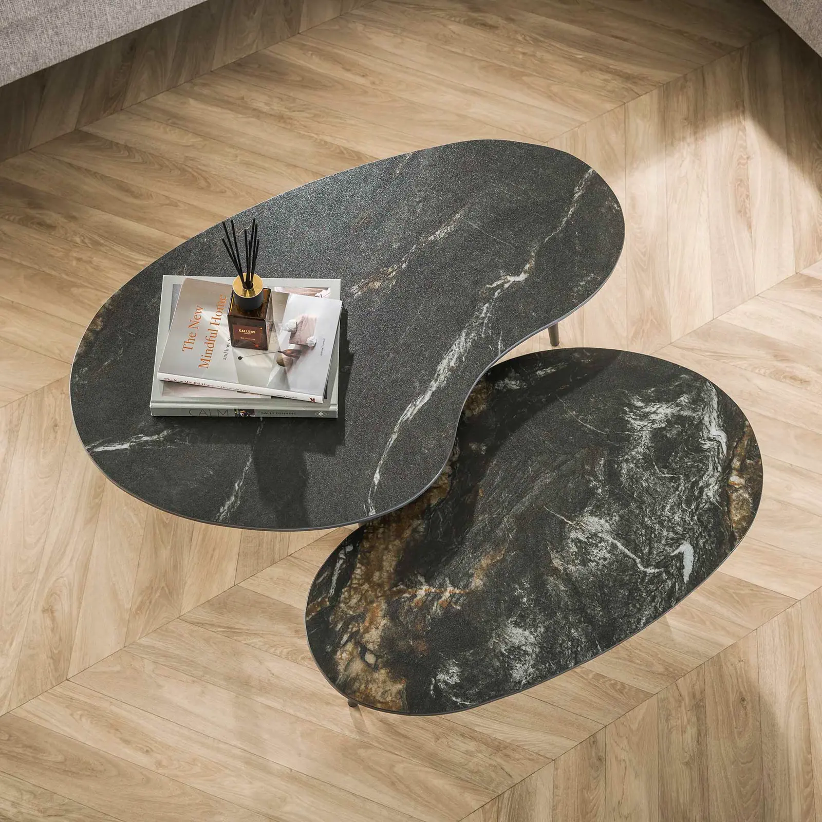 Salontafel set van 2 Fossil - niervorm - Keramiek Fossil Black