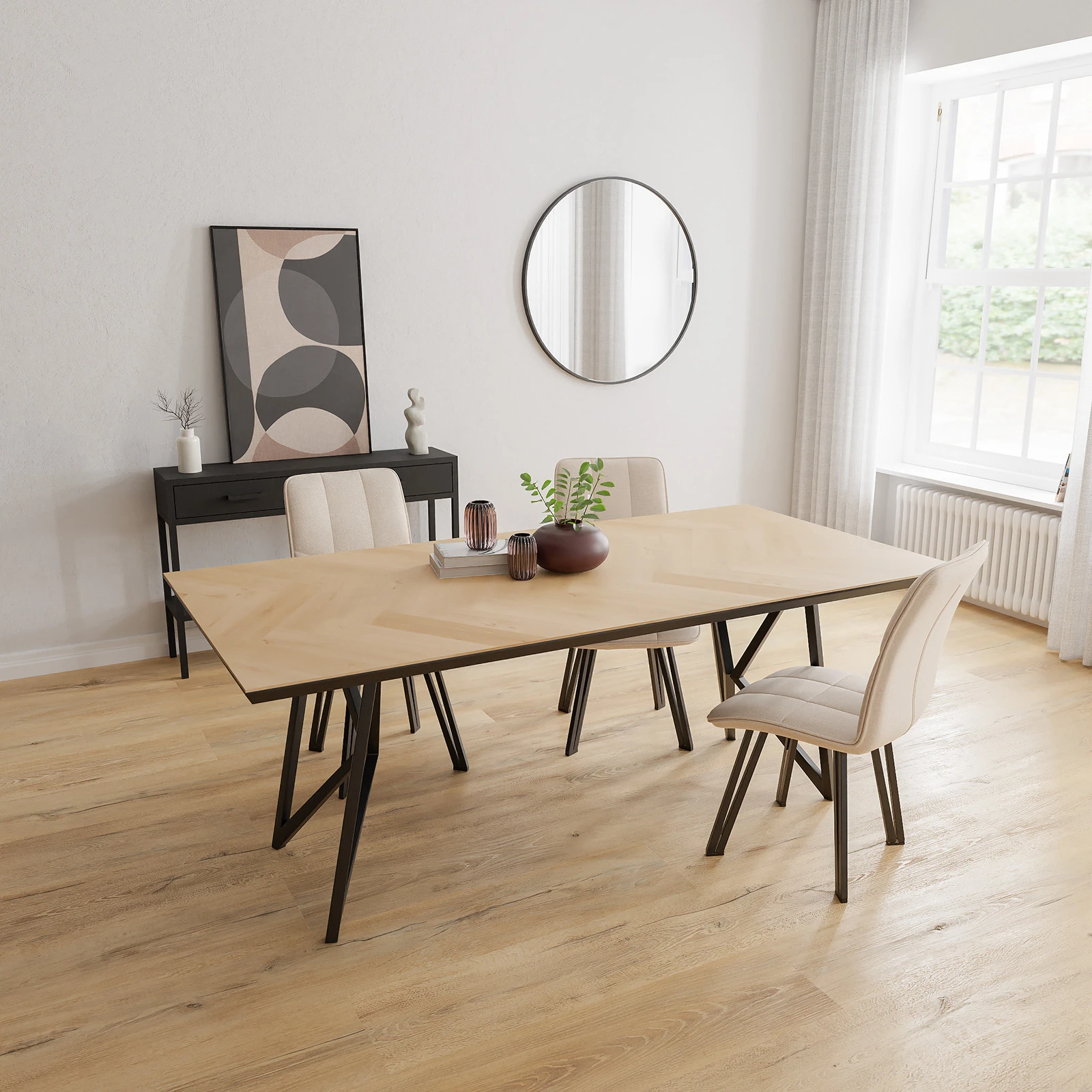 Eettafel Crosse los - Rechthoek Eiken Visgraat Nature White (200x100cm)